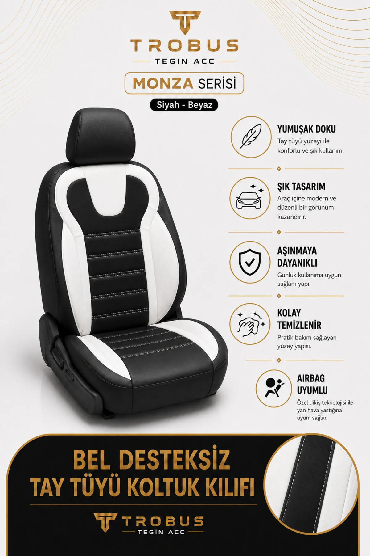 Kia Rio 2011+ Uyumlu Monza Serisi Tay Tüyü Oto Koltuk Kılıfı Siyah Beyaz Fiyatı, Yorumları ve Özellikleri