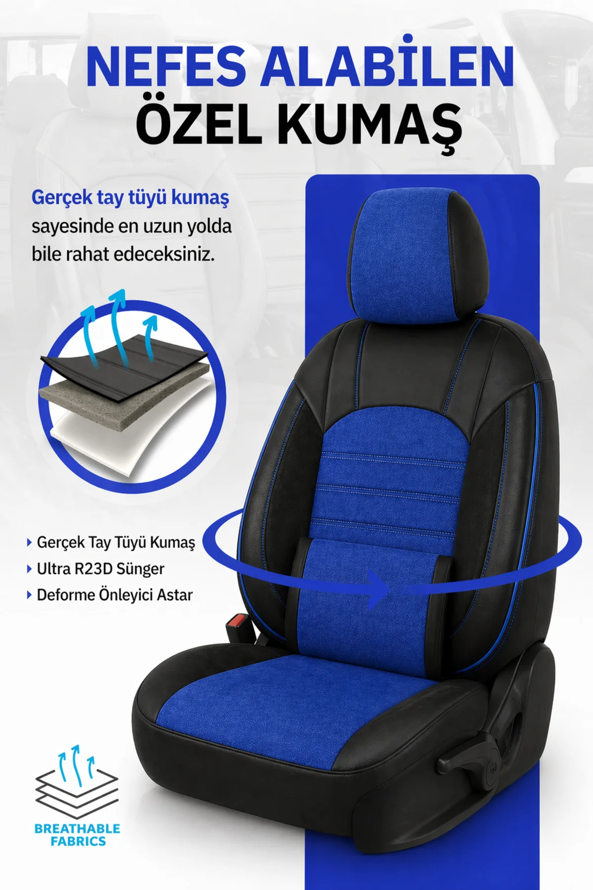 Kia Rio 2011 ve Sonrası Bel Destekli Tay Tüyü Koltuk Kılıfı Velar