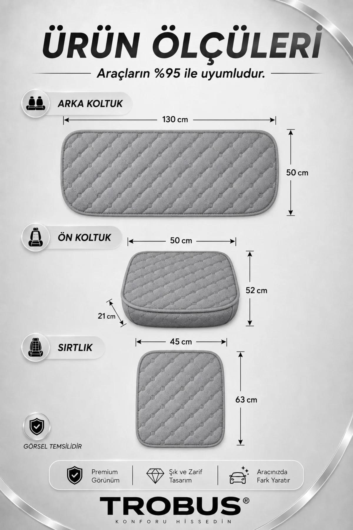 Kia RIO 2016-2020 Uyumlu 5 Parça Terletmez Kumaş Koltuk Minderi Gri Fiyatı, Yorumları ve Özellikleri