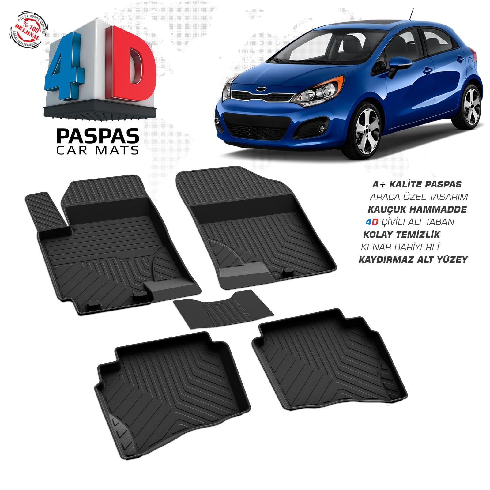 Kia Rio 3 4D Araca Özel Havuzlu Kauçuk Paspas 2011-2016 Kia Rio 3 4D Araca Özel Havuzlu Kauçuk Paspas 2011-2016