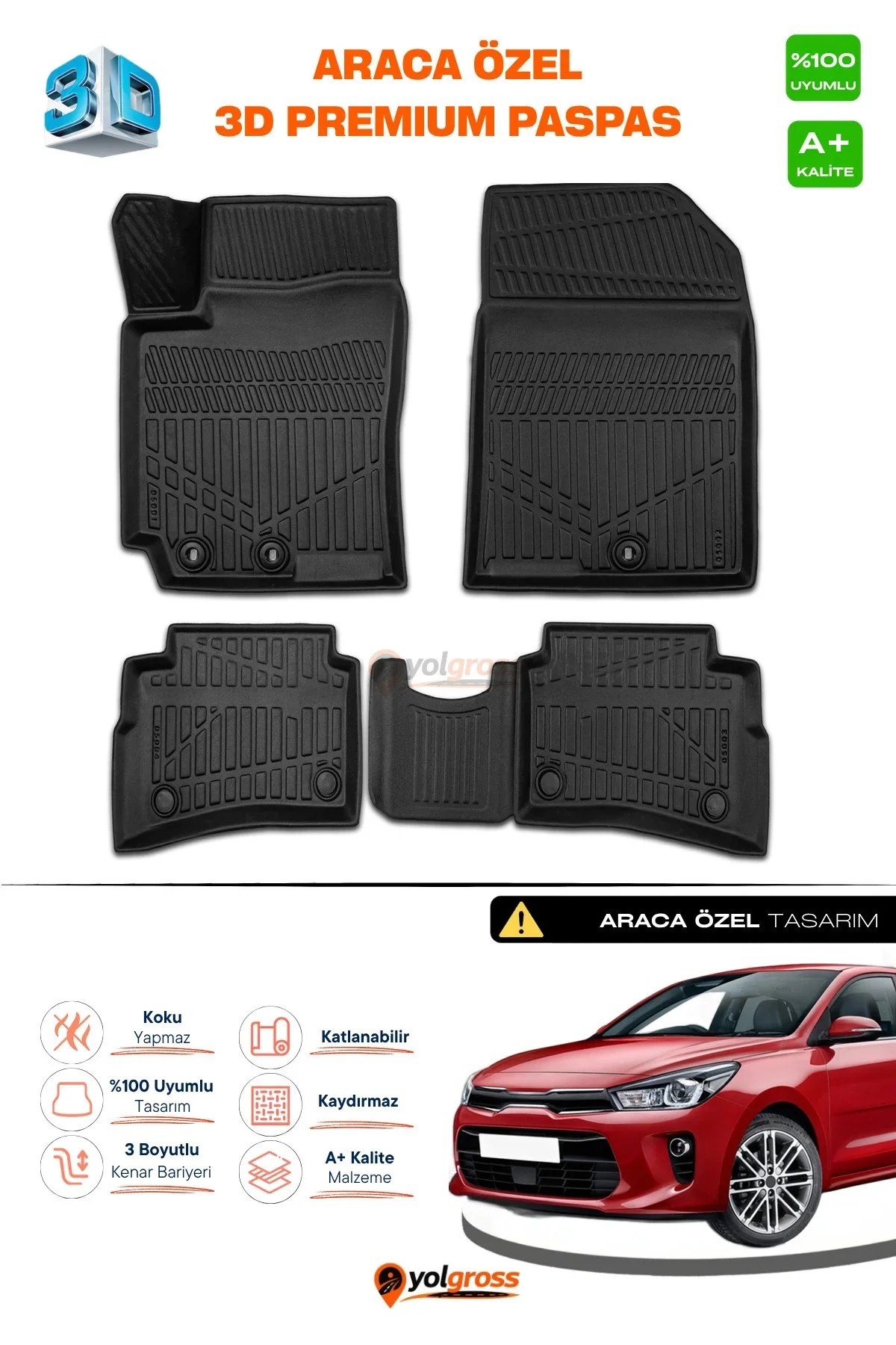 Kia Rio 3D Pro Havuzlu Paspas 2017-2023 A+ Kalite