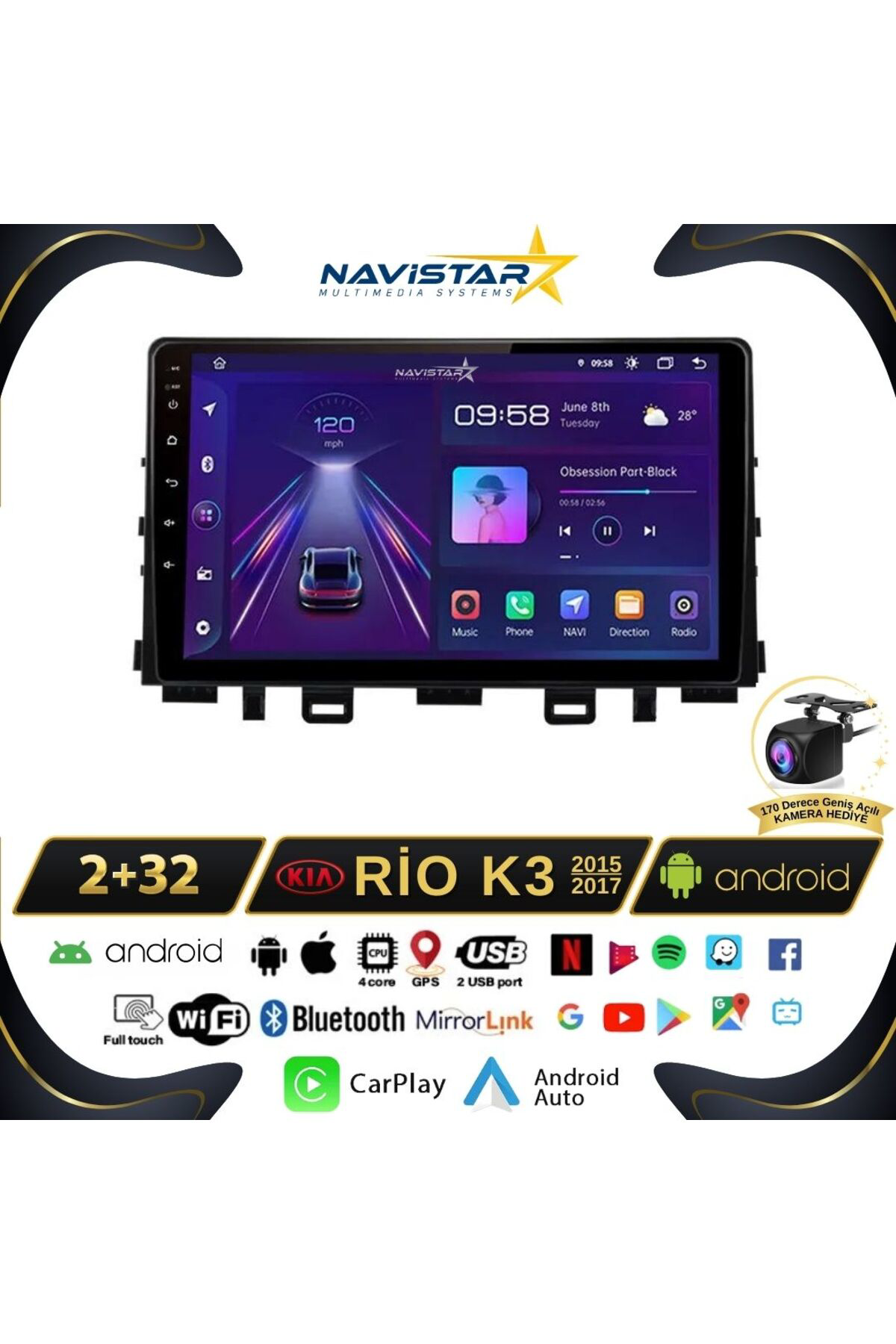 Kia Rio K3 2015-2017 Model 2 64gb Android 13 Kablosuz Carplay Nav