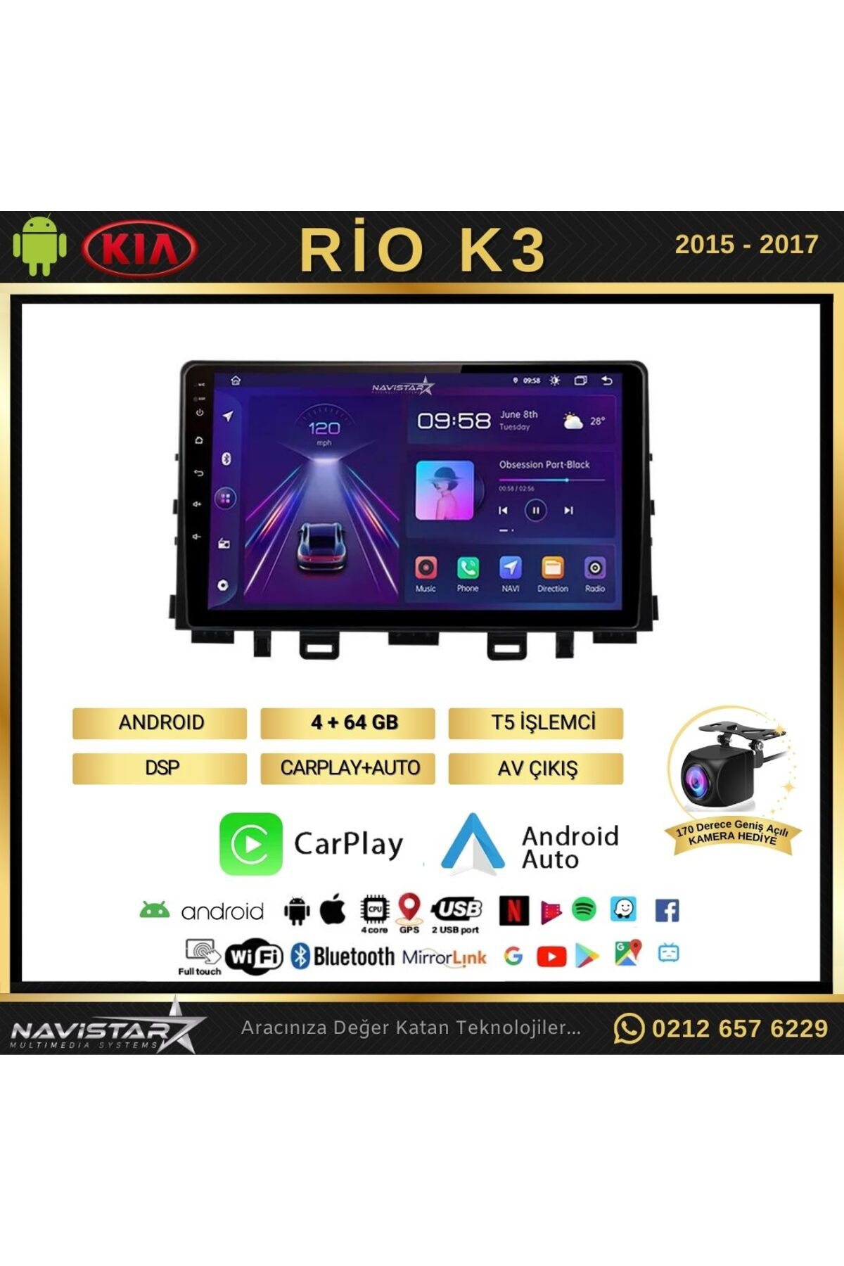 Kia Rio K3 2015-2017 Model 4 64 Gb Android 13 Kablosuz Carplay Na Kia Rio K3 2015-2017 Model 4 64 Gb Android 13 Kablosuz Carplay Na