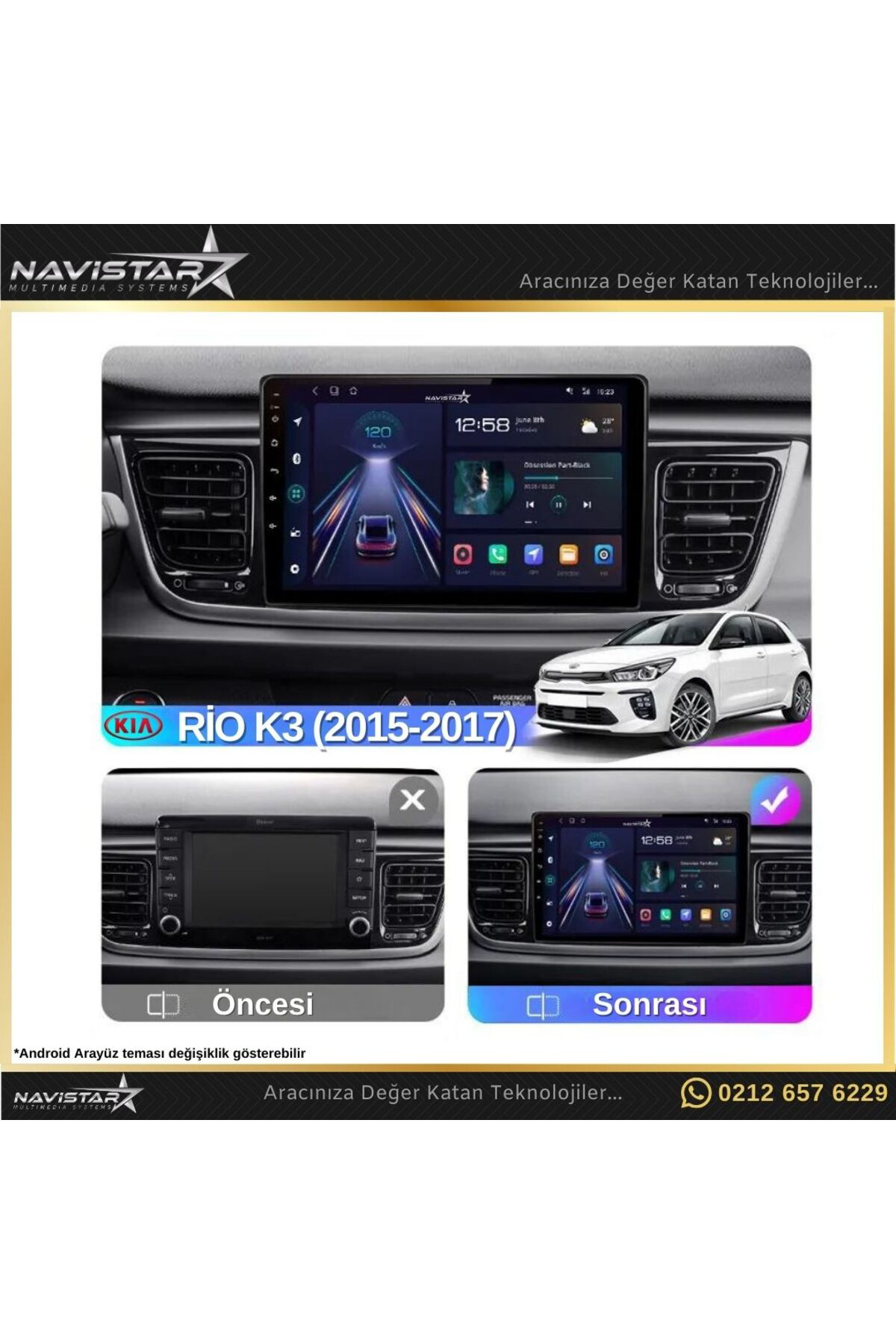 Kia Rio K3 2015-2017 Model 2 64gb Android 13 Kablosuz Carplay Nav