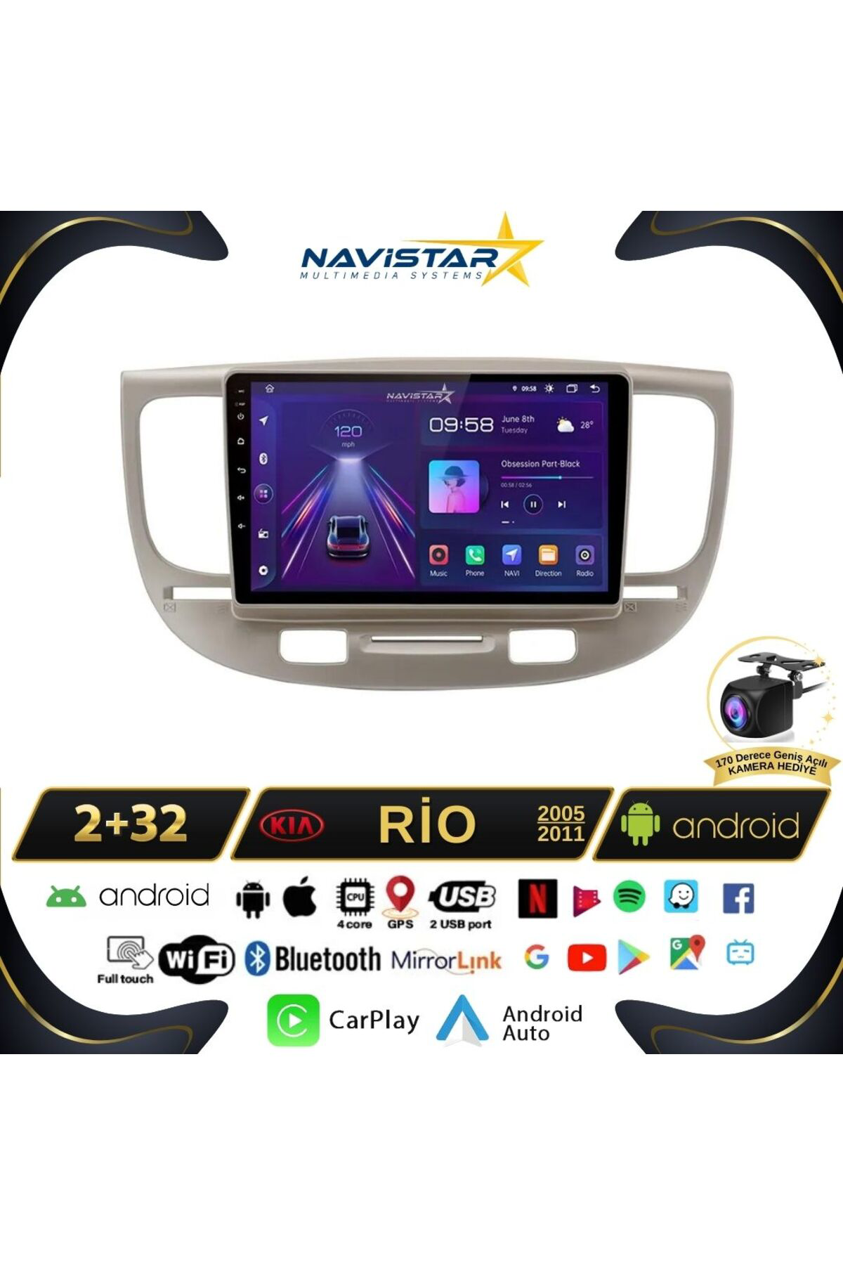 Kia Rio2 2005-2011 Model 2 64gb Android 13 Kablosuz Carplay Navig