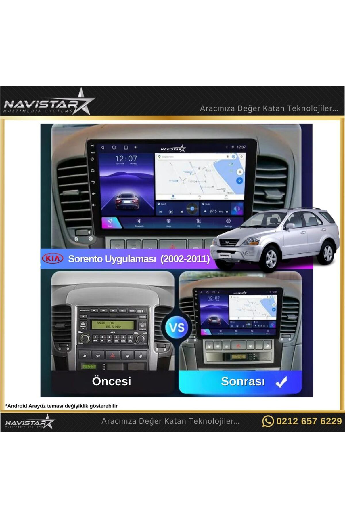 Kia Sorento 2002-2011 Model 2gb 64gb Android 13 Kablosuz Carplay 