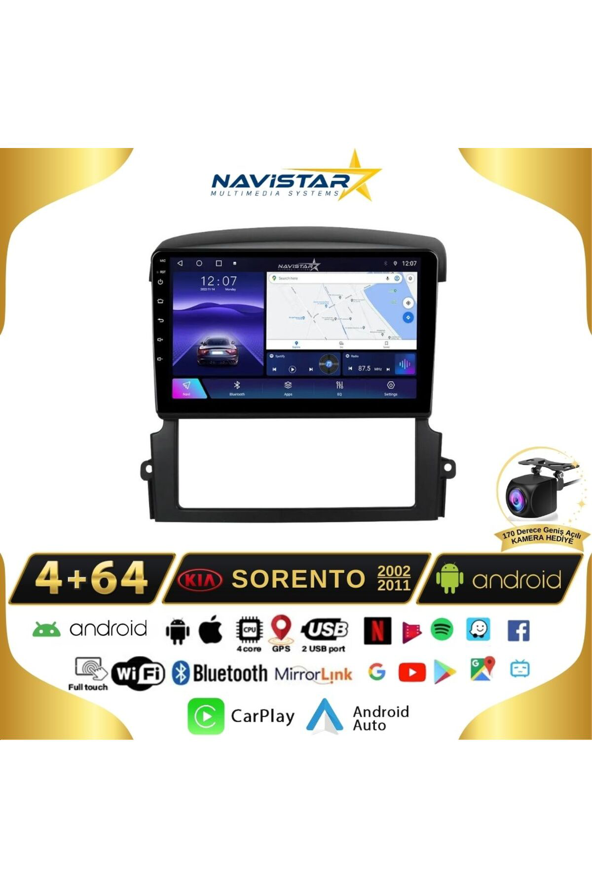 Kia Sorento 2002-2011 Model 4gb 64gb Android 13 Kablosuz Carplay 