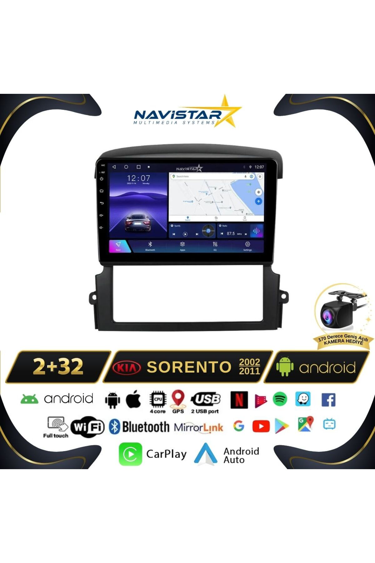Kia Sorento 2002-2011 Model 2gb 64gb Android 13 Kablosuz Carplay 