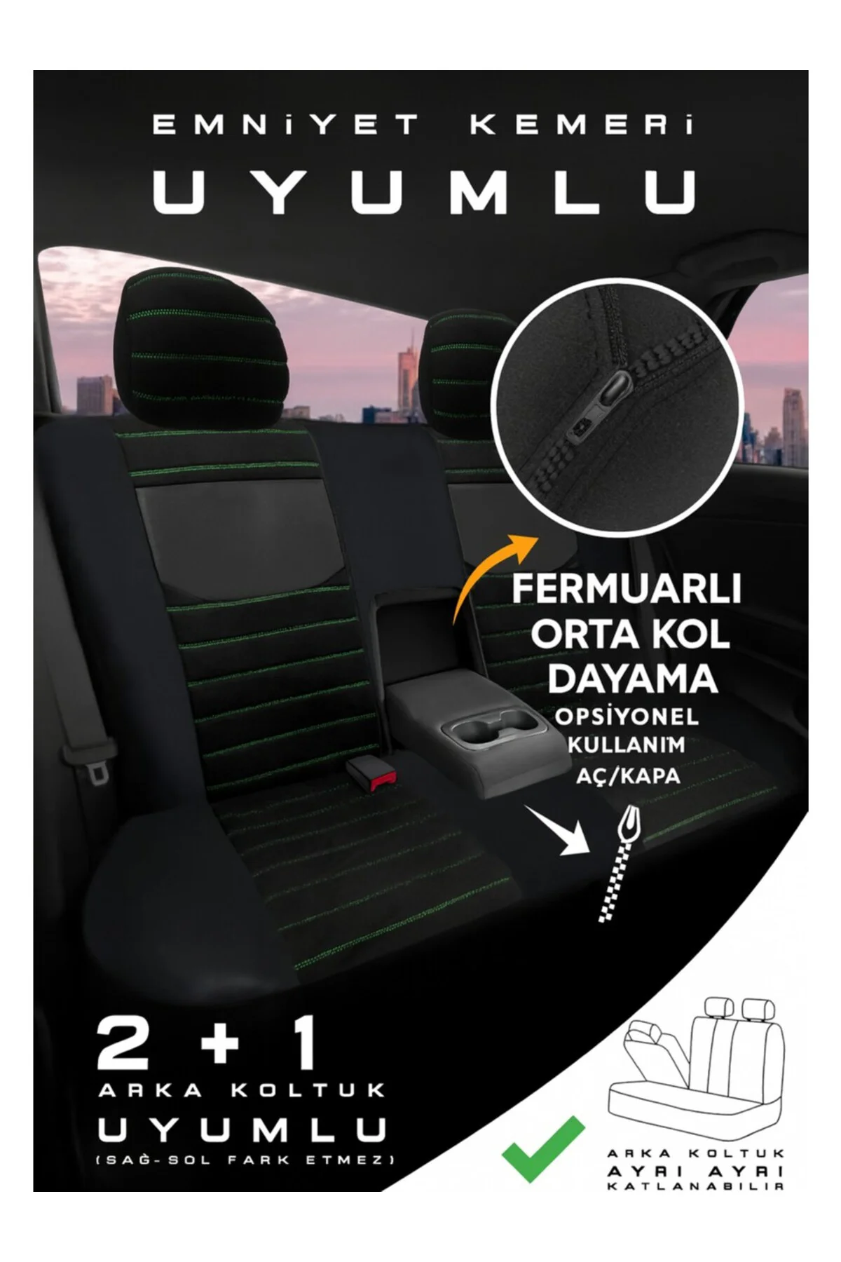 Kia Sorento 2010 ve Sonrası Uyumlu Bakü Pulse Serisi Raşel Siyah Sarı Koltuk Kılıfı