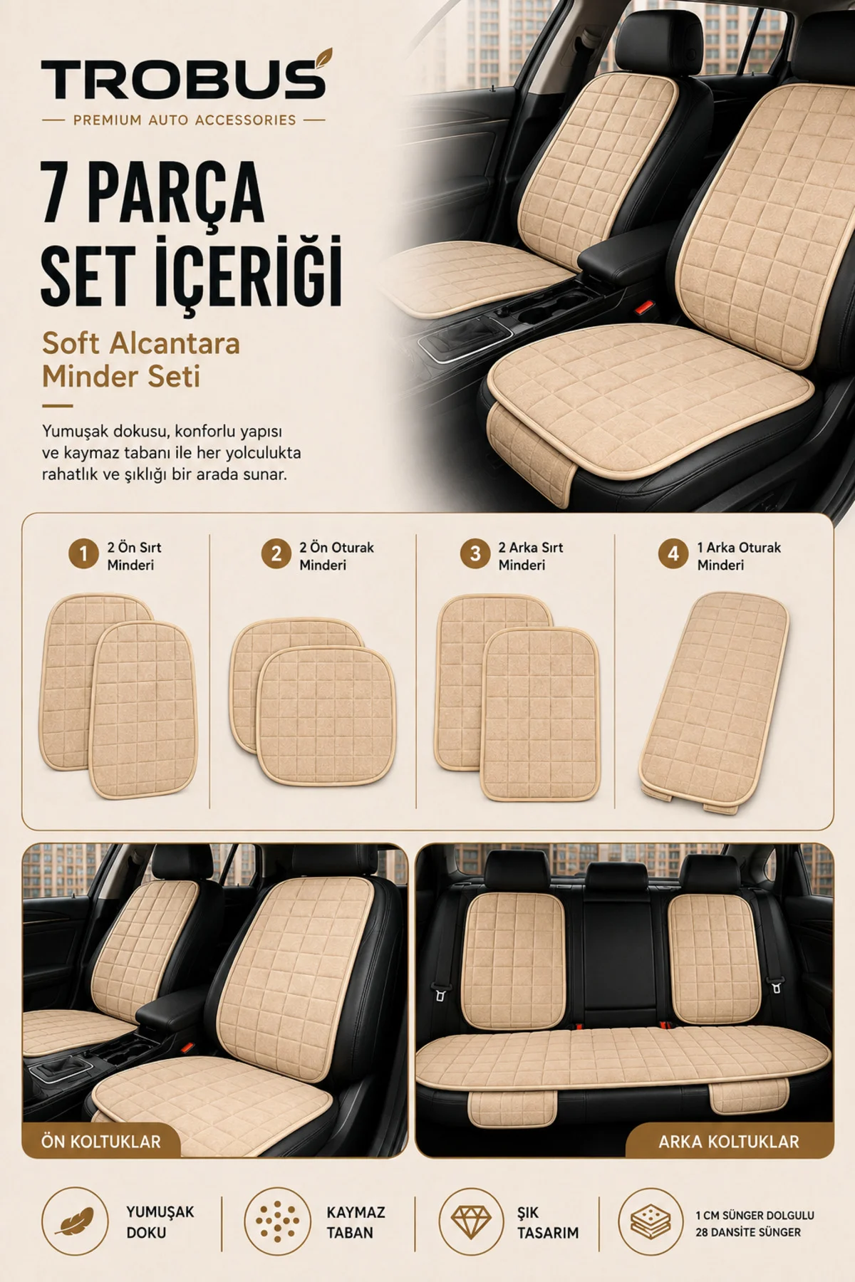 Kia Sorento 2015-2020 Uyumlu Soft Alkantra Oto Koltuk Minderi Bej Fiyatı, Yorumları ve Özellikleri