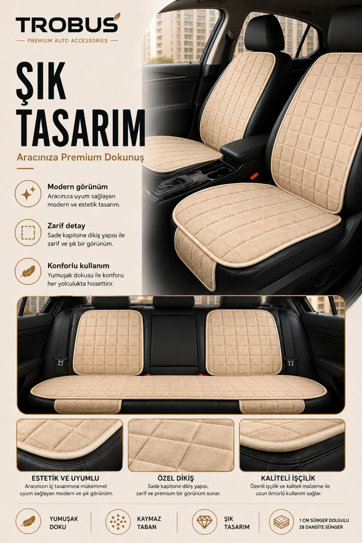 Kia Sorento 2015-2020 Uyumlu Soft Alkantra Oto Koltuk Minderi Bej Fiyatı, Yorumları ve Özellikleri
