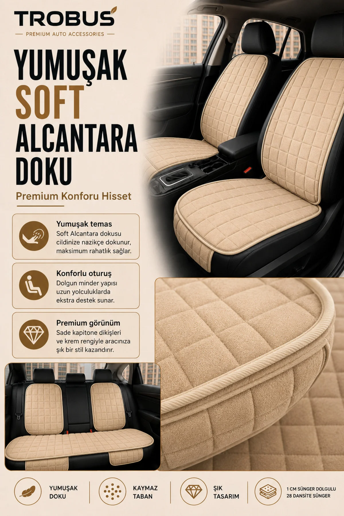 Kia Sorento 2015-2020 Uyumlu Soft Alkantra Oto Koltuk Minderi Bej Fiyatı, Yorumları ve Özellikleri