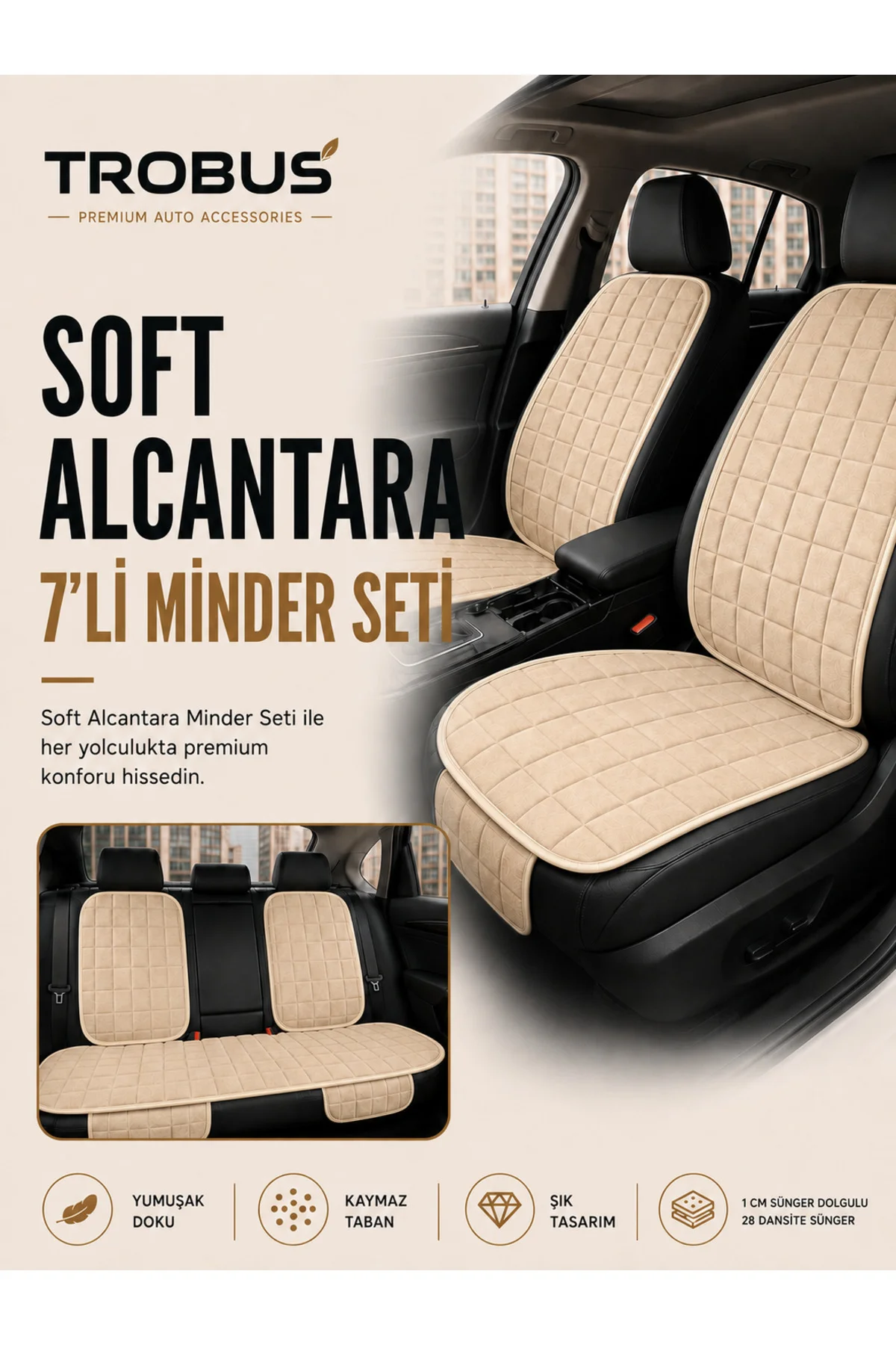 Kia Sorento 2015-2020 Uyumlu Soft Alkantra Oto Koltuk Minderi Bej Fiyatı, Yorumları ve Özellikleri