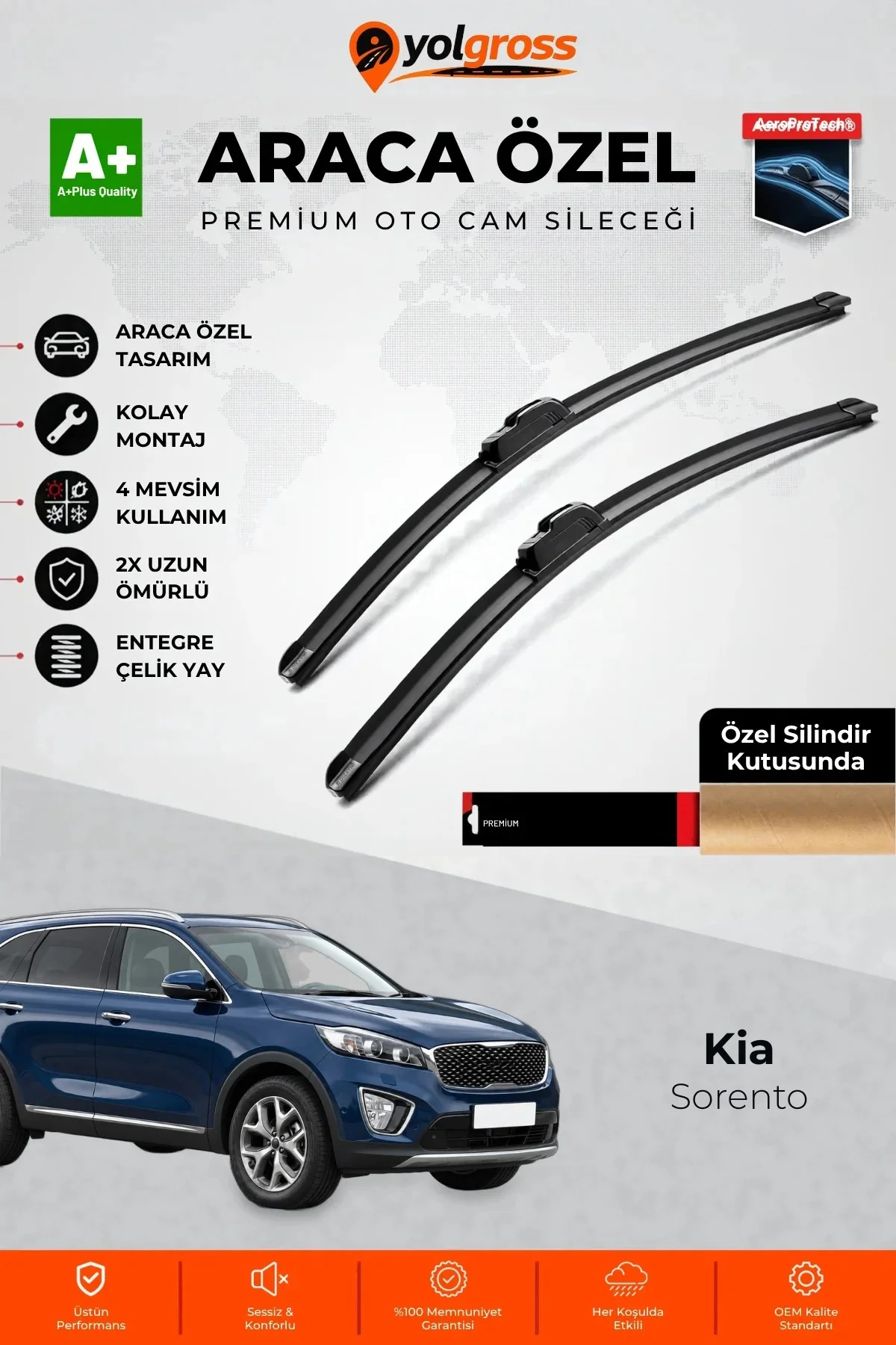 Kia Sorento Ön Cam Silecek Seti 2015-2020 Premium Araca Özel 65-40 Cm A+ Kalite