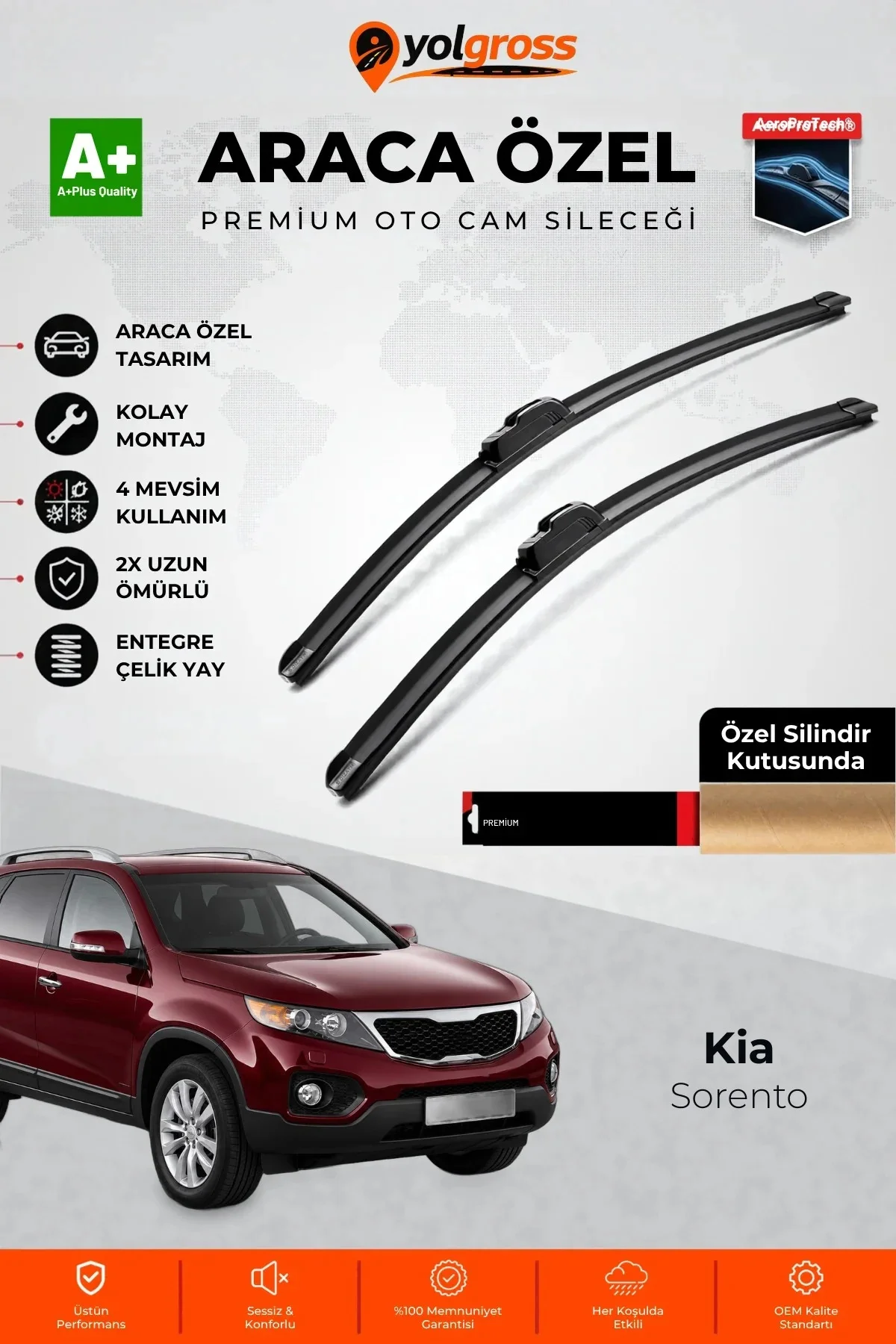 Kia Sorento Ön Cam Silecek Seti 2009-2015 Premium Araca Özel 60-50 Cm A+ Kalite Kia Sorento Ön Cam Silecek Seti 2009-2015 Premium Araca Özel 60-50 Cm A+ Kalite