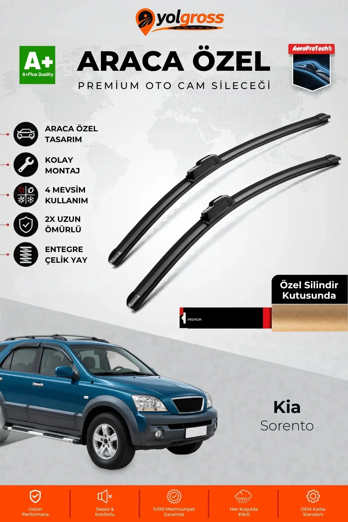 Kia Sorento Ön Cam Silecek Seti 2002-2009 Premium Araca Özel 60-45 Cm A+ Kalite Kia Sorento Ön Cam Silecek Seti 2002-2009 Premium Araca Özel 60-45 Cm A+ Kalite