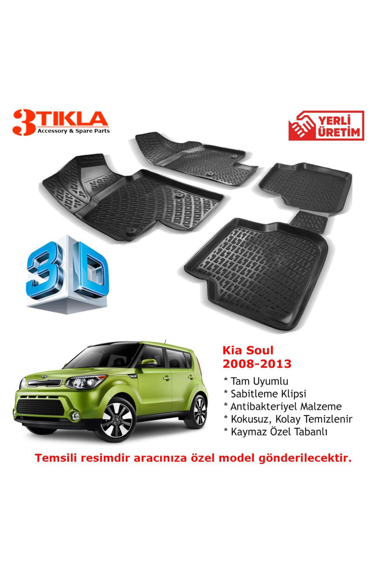 Kia Soul 2008-2013 Premium 3D Havuzlu Paspas Seti