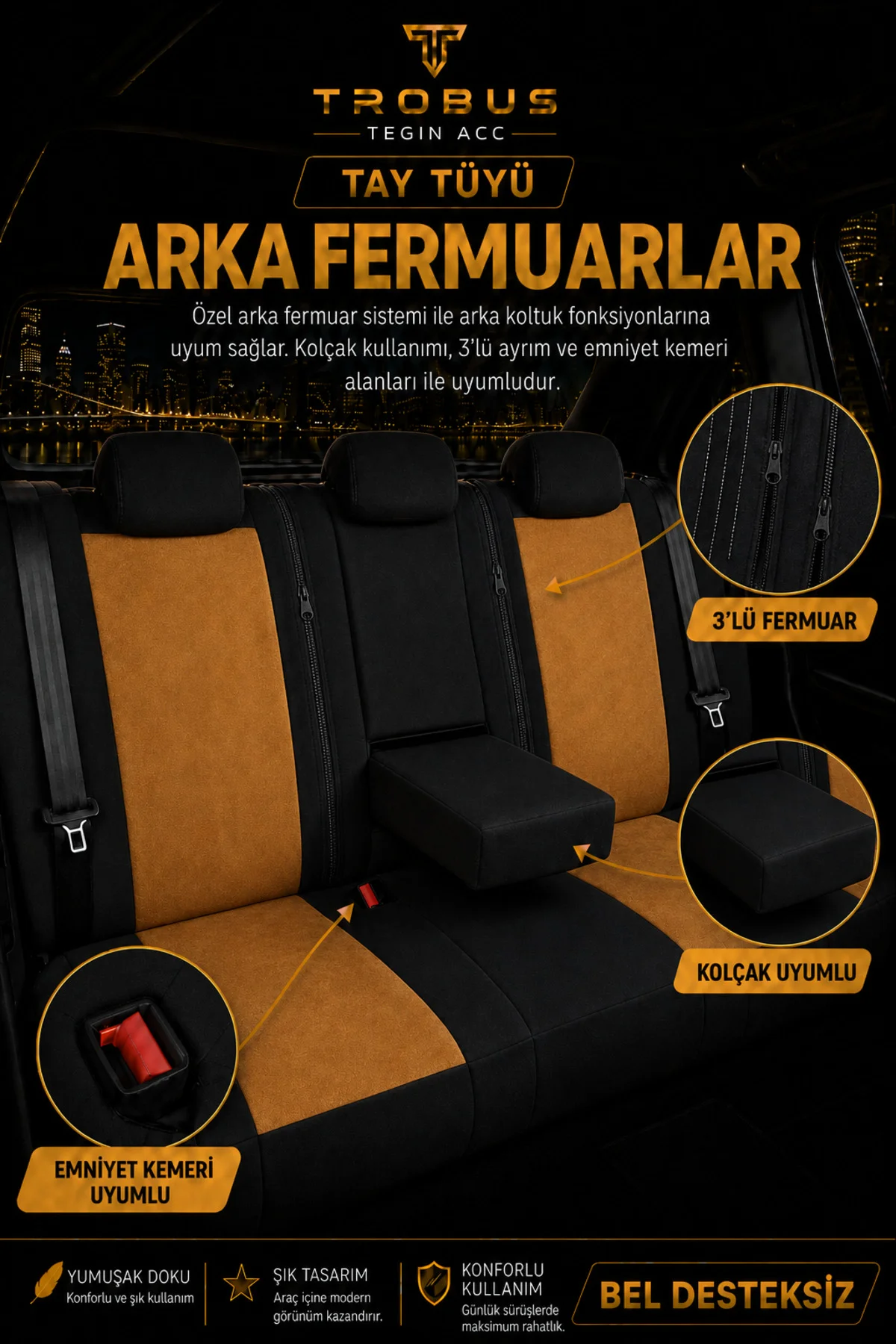Kia Soul 2016 2017 2018 2019 Uyumlu Taba Siyah Nergis Serisi Ortopedik Tay Tüyü Koltuk Kılıfı