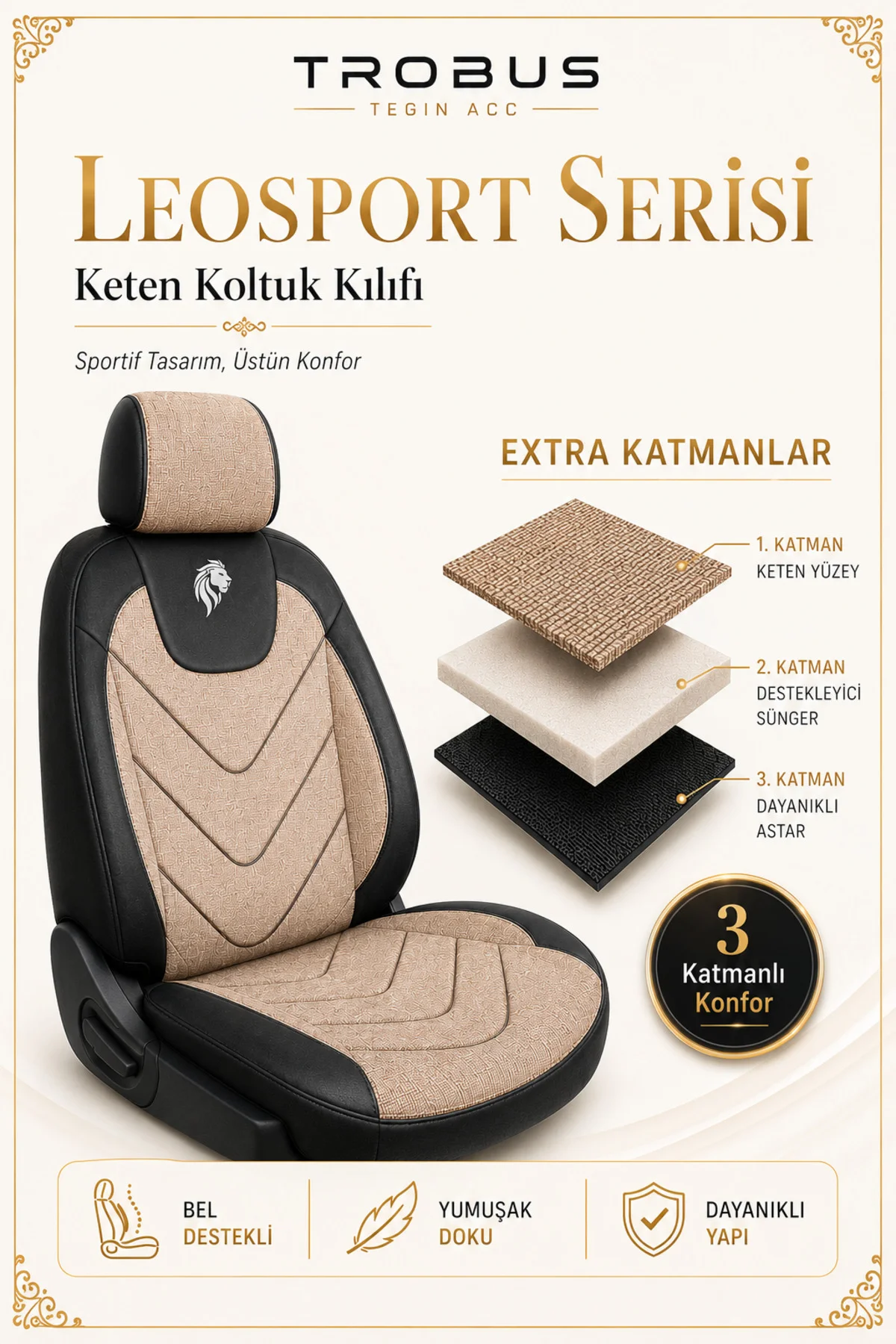 Kia Soul 2016 2017 2018 2019 Uyumlu LeoSport Serisi Bej Siyah Ortopedik Keten Koltuk Kılıfı Fiyatı, Yorumları ve Özellikleri