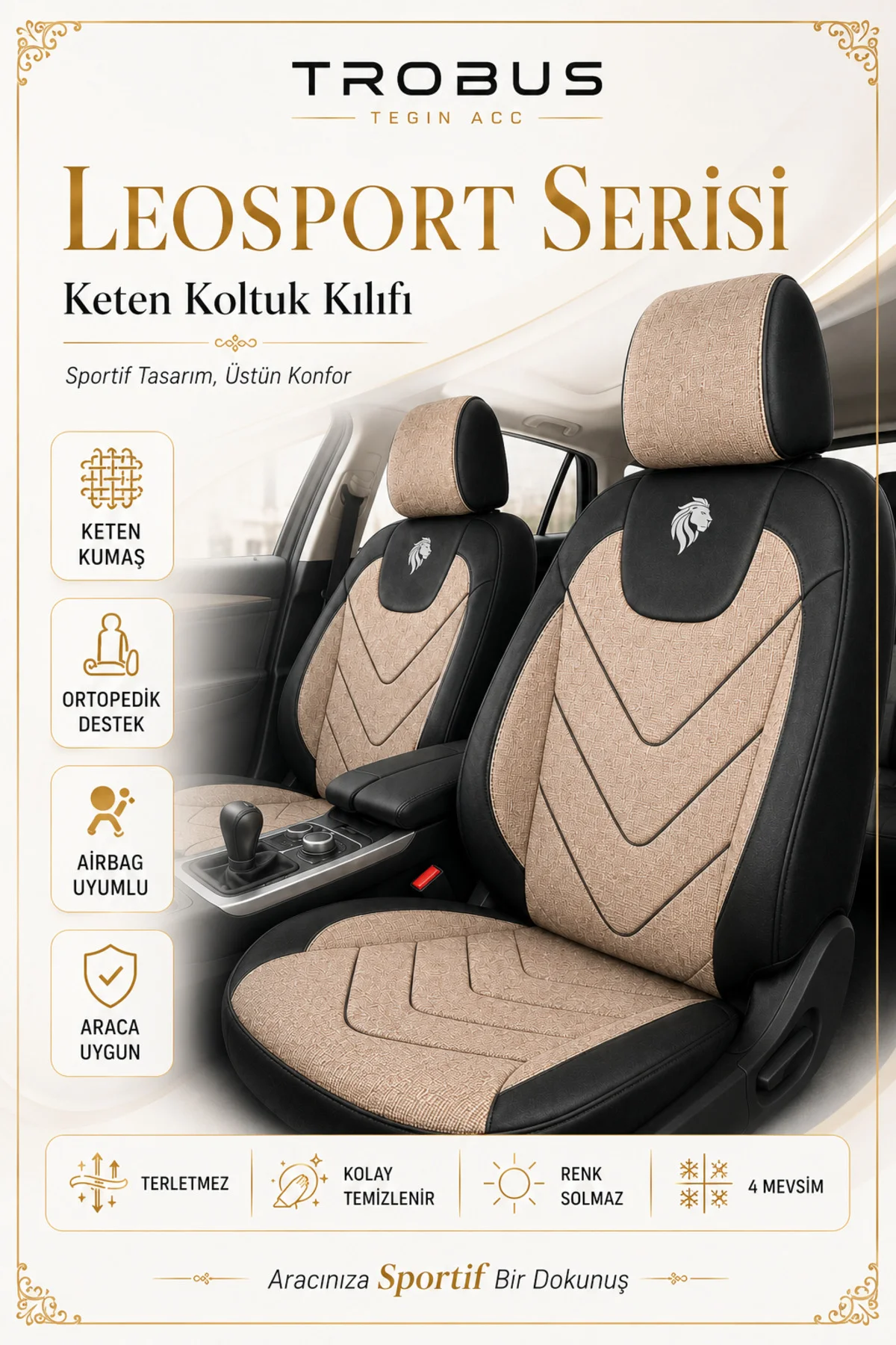Kia Soul 2016 2017 2018 2019 Uyumlu LeoSport Serisi Bej Siyah Ortopedik Keten Koltuk Kılıfı Fiyatı, Yorumları ve Özellikleri