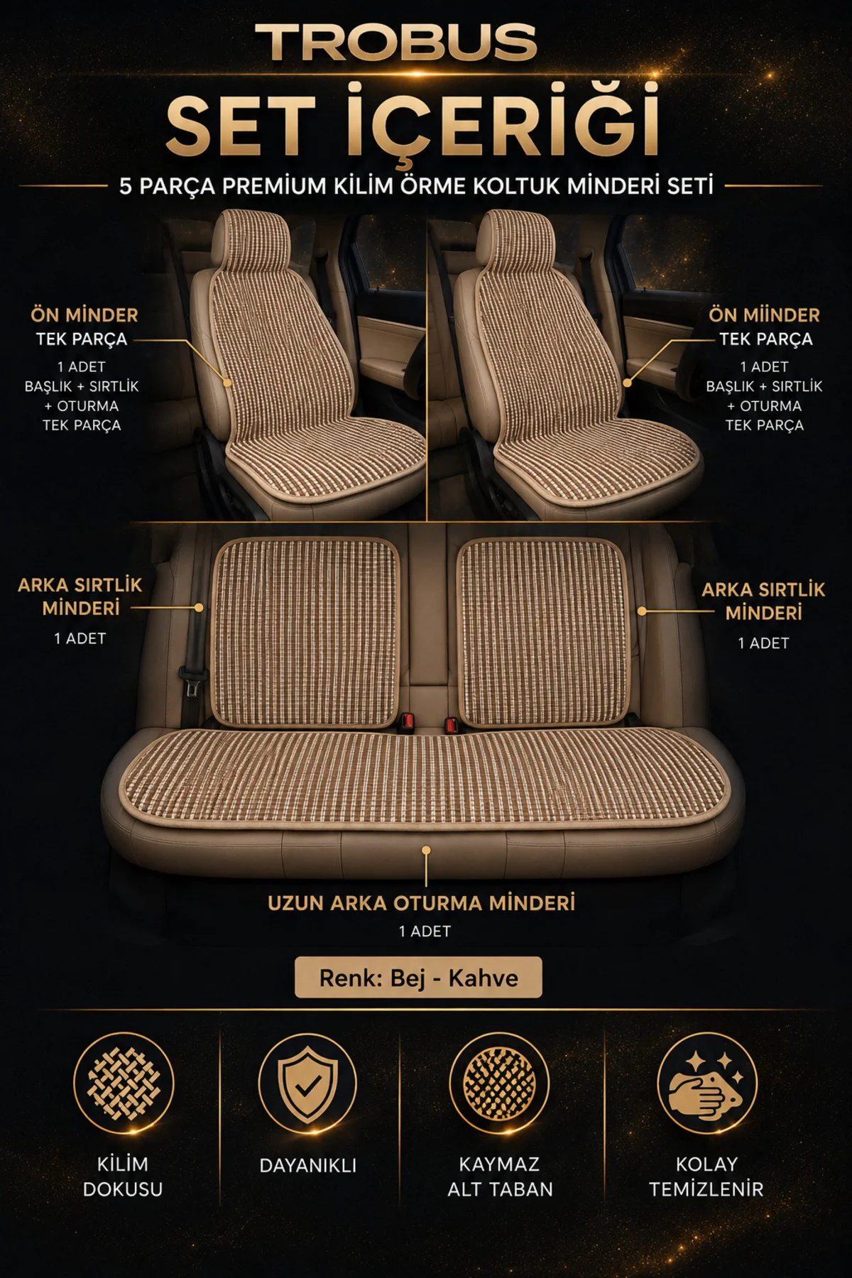 Kia Soul 2016-2019 Premium Örme 5 Parça Minder Terletmez Kaymaz Taban Bej Kia Soul 2016-2019 Premium Örme 5 Parça Minder Terletmez Kaymaz Taban Bej - Görsel 4