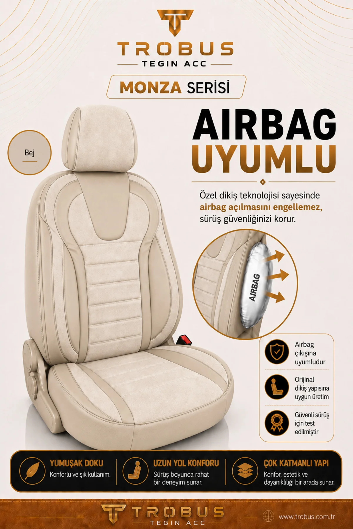 Kia Soul 2016-2019 Uyumlu Monza Serisi Tay Tüyü Oto Koltuk Kılıfı Bej Kia Soul 2016-2019 Uyumlu Monza Serisi Tay Tüyü Oto Koltuk Kılıfı Bej