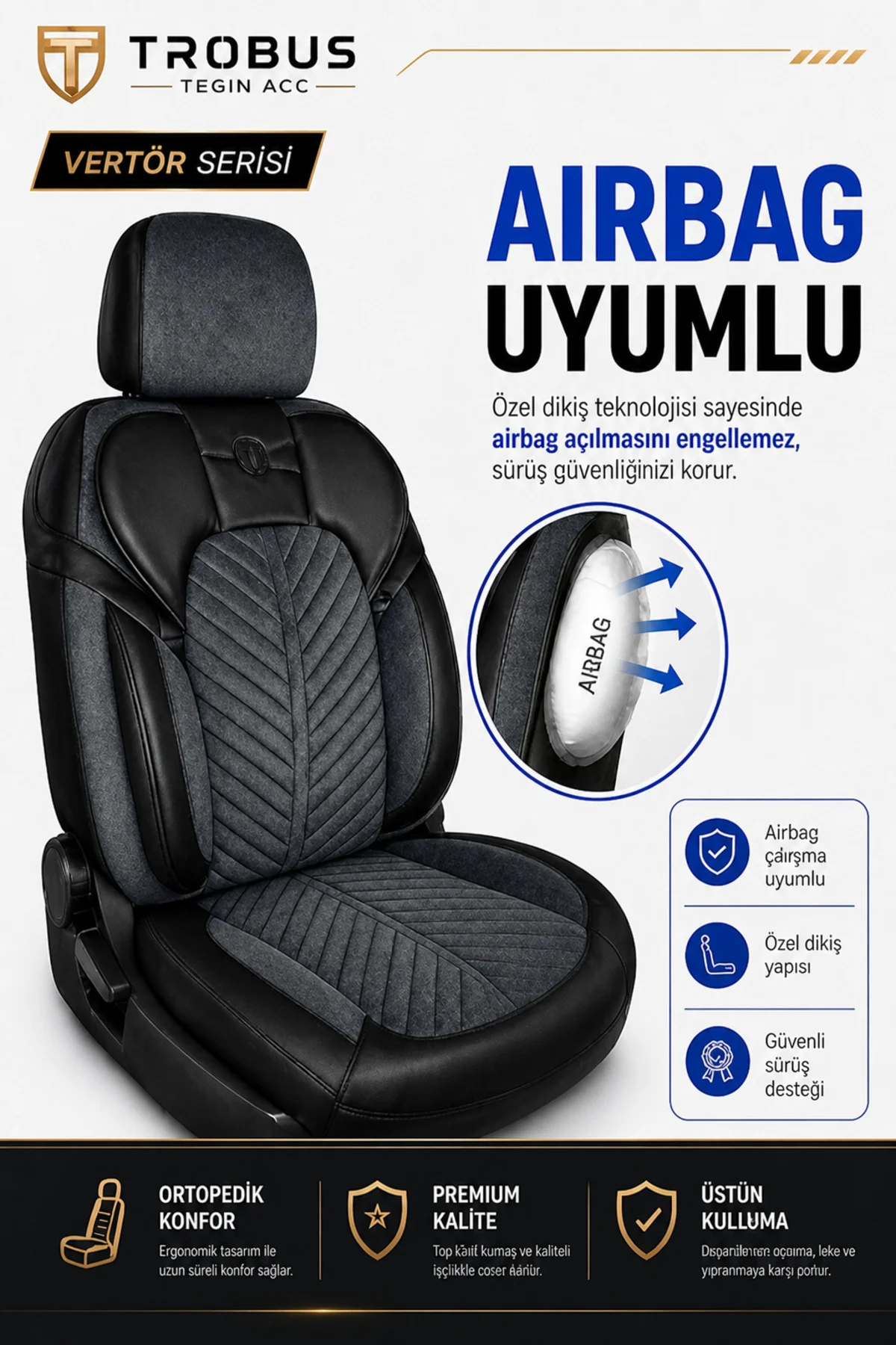 Kia Soul 2016-2019 Uyumlu Süvari Serisi Tay Tüyü Füme Siyah Premium Koltuk Kılıfı