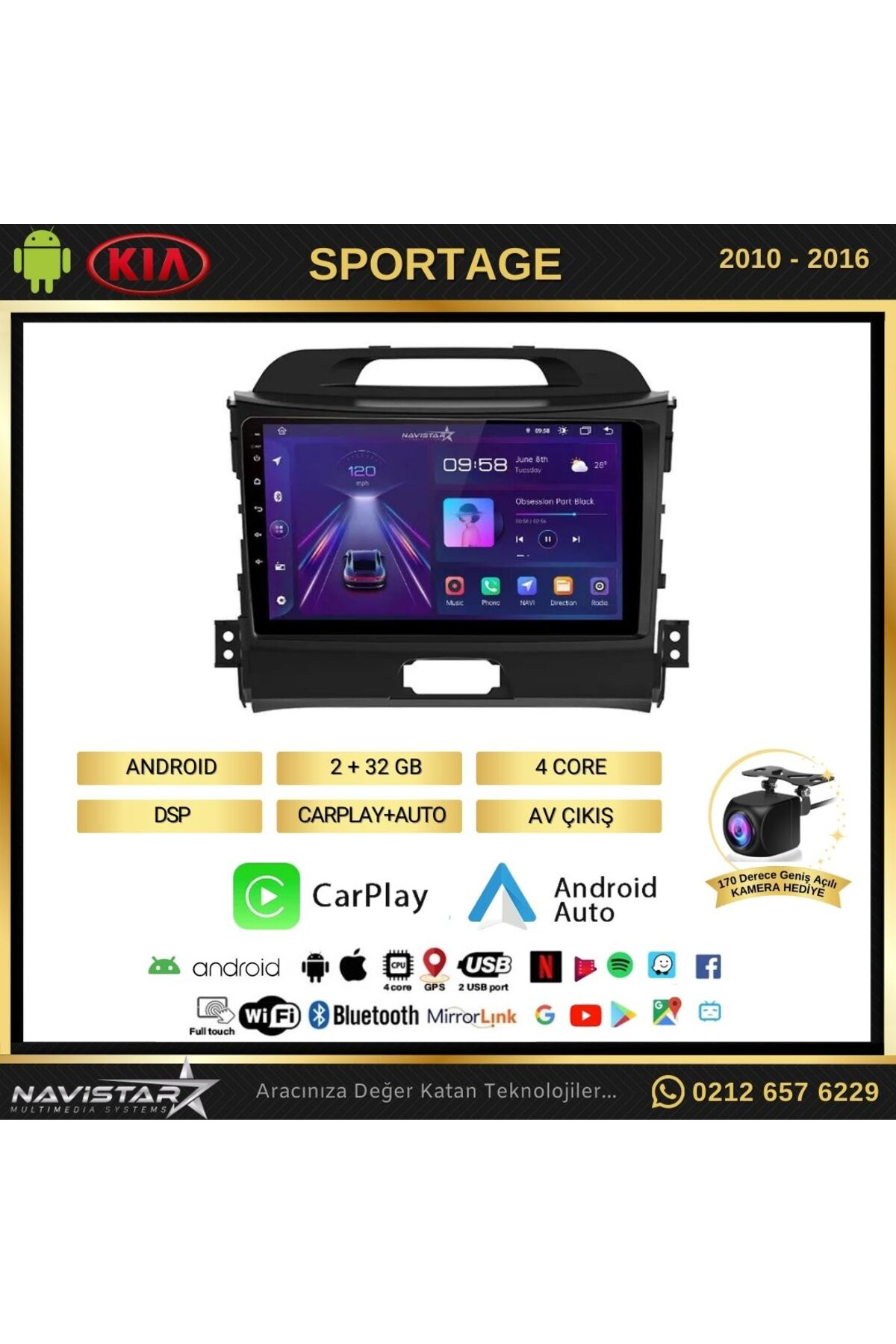 Kia Sportage 2 64gb Kablosuz Carplay 2010-2016 Android 13 Navigas