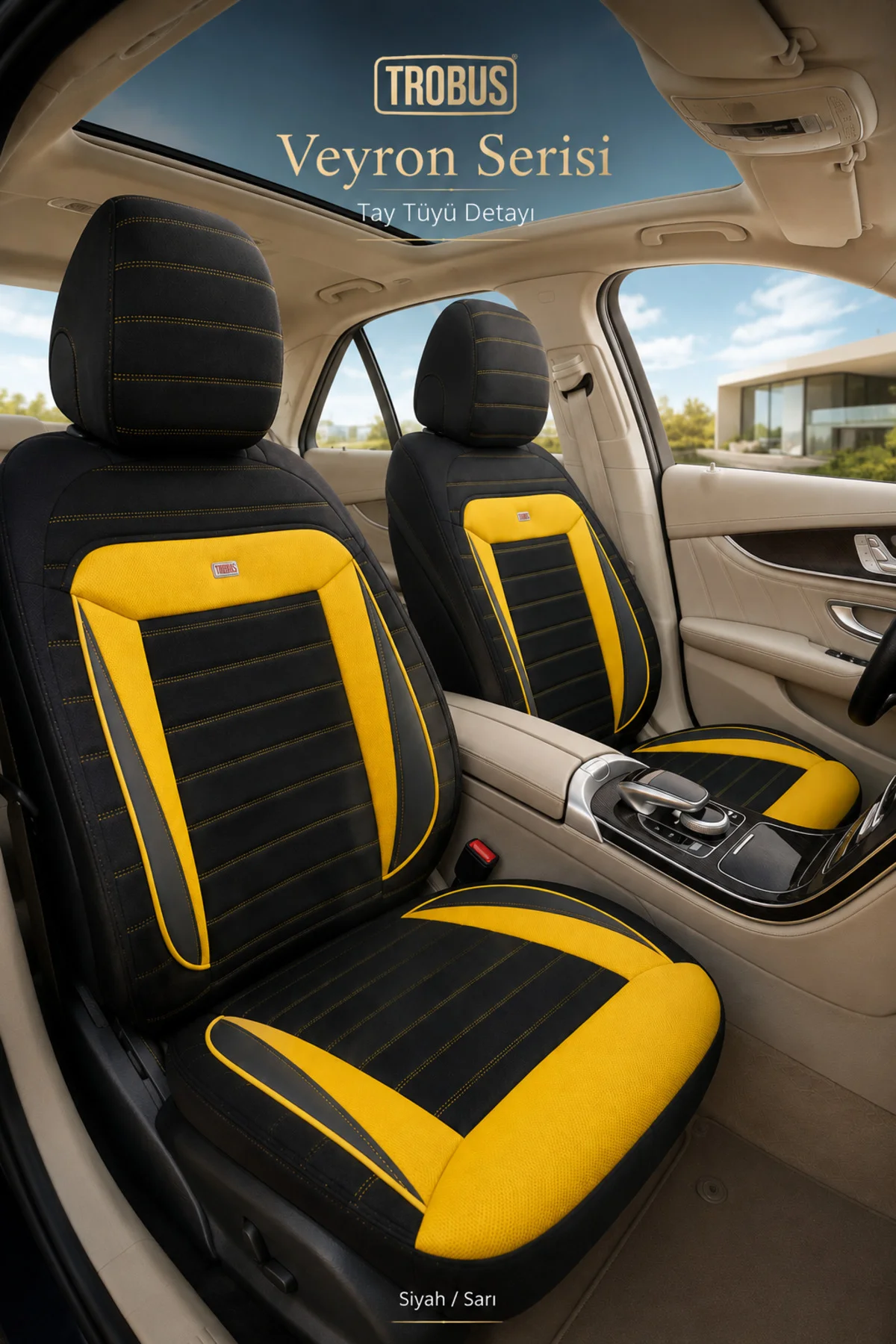 Kia Sportage 2010 Sonrası Uyumlu Veyron Serisi Siyah Sarı Tay Tüyü Koltuk Kılıfı