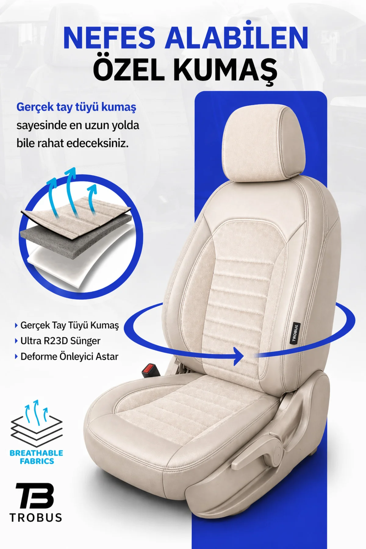Kia Sportage 2010 ve Sonrası Tay Tüyü Deri Detay Koltuk Kılıfı Prestige Line Krem