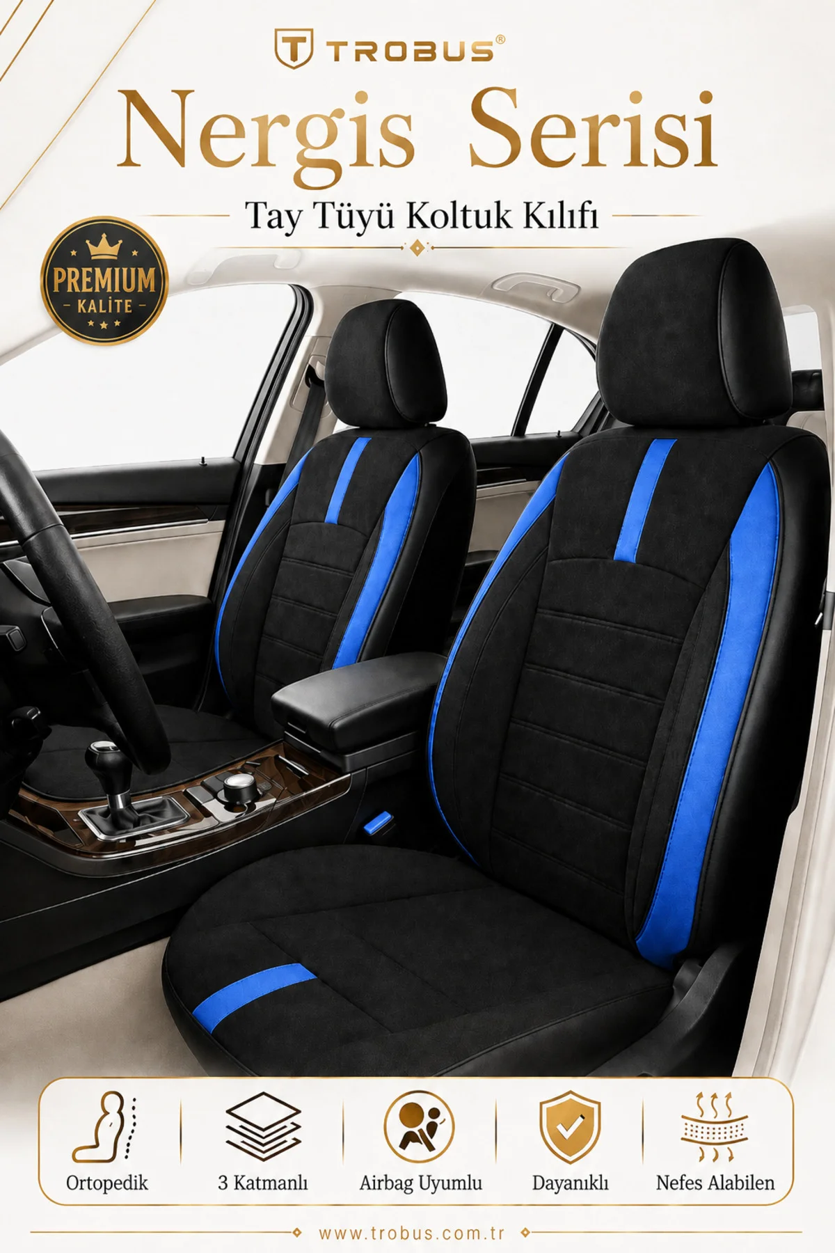 Kia Sportage 2011-2019 Uyumlu Mavi Nergis Serisi Ortopedik Tay Tüyü Koltuk Kılıfı