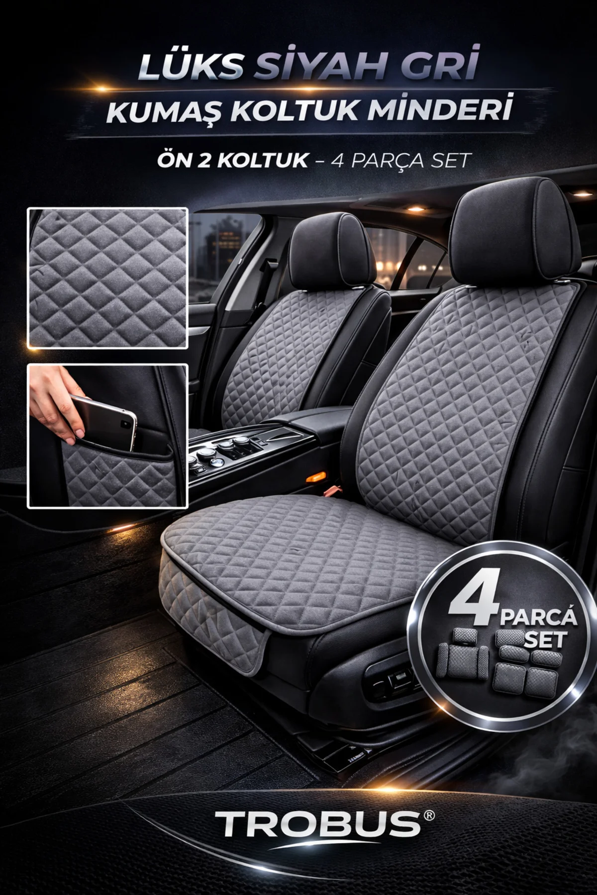 Kia Sportage 2022+ 4 Parça Ön İkili Oto Koltuk Minderi Terletmez Kaymaz Taban Gri Kia Sportage 2022+ 4 Parça Ön İkili Oto Koltuk Minderi Terletmez Kaymaz Taban Gri
