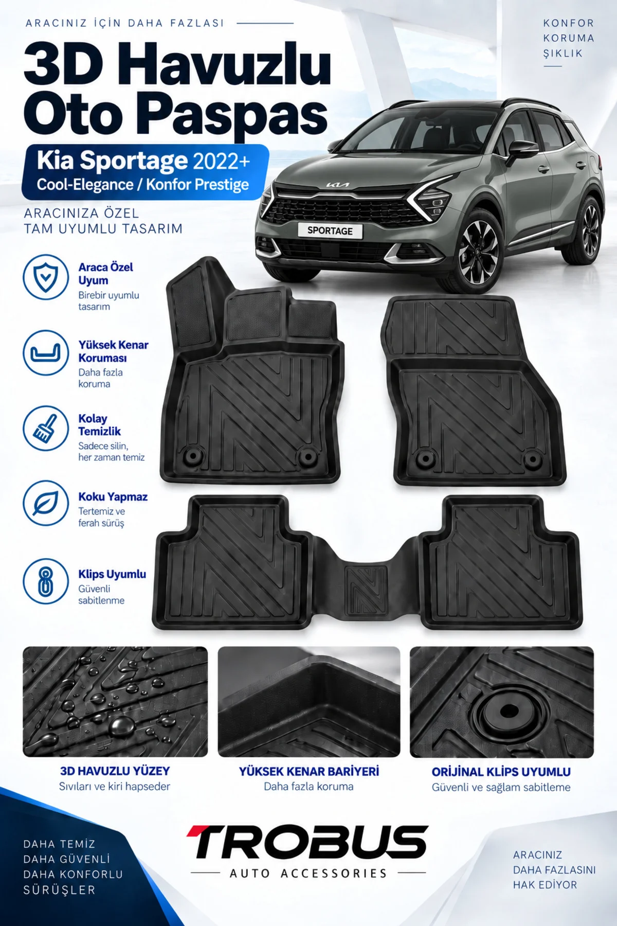 Kia Sportage 2022 Sonrası Karbon Desenli Premium 3D Havuzlu Oto Paspas