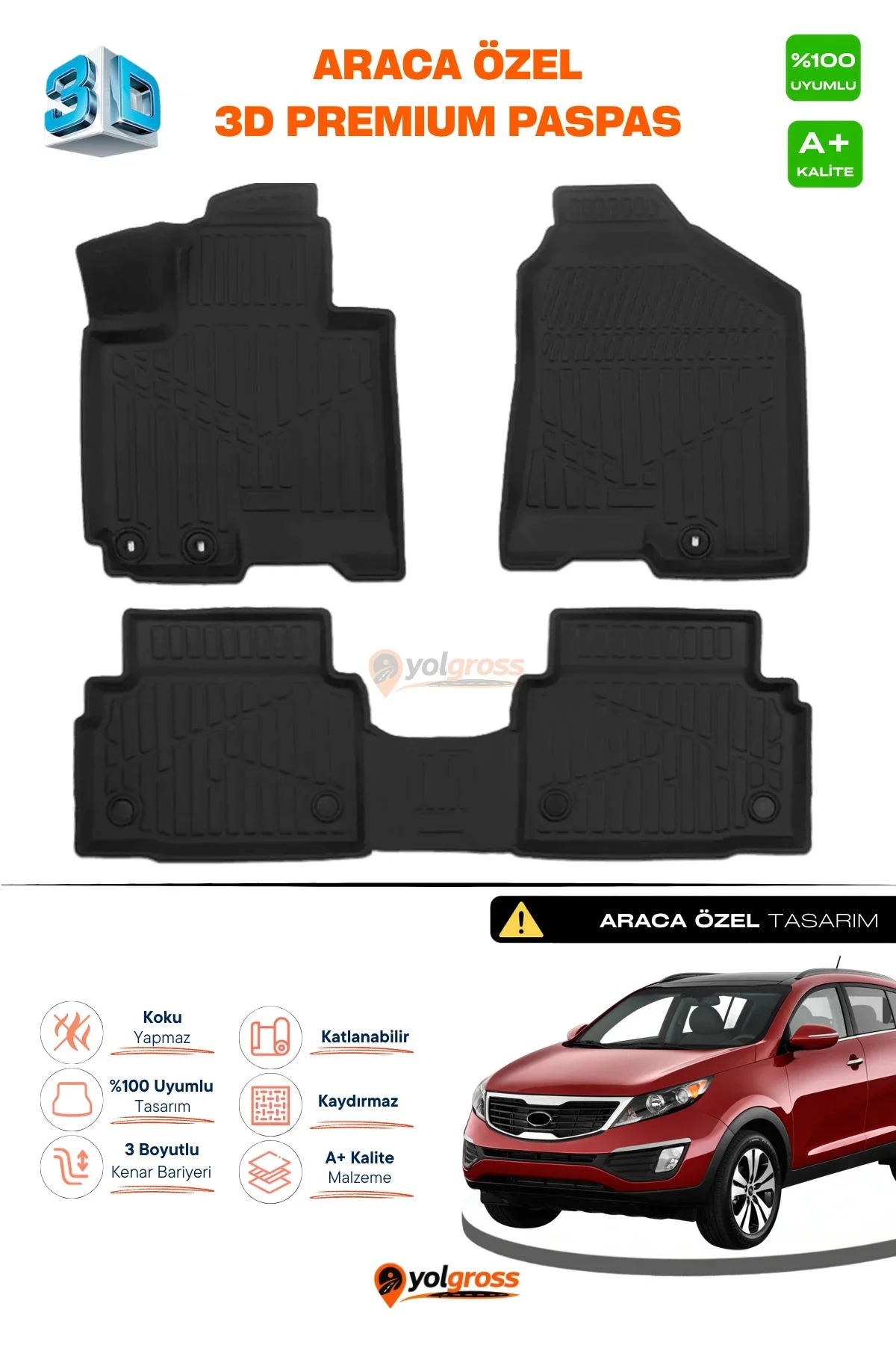 Kia Sportage 3D Pro Havuzlu Paspas 2011-2015 A+ Kalite Kia Sportage 3D Pro Havuzlu Paspas 2011-2015 A+ Kalite