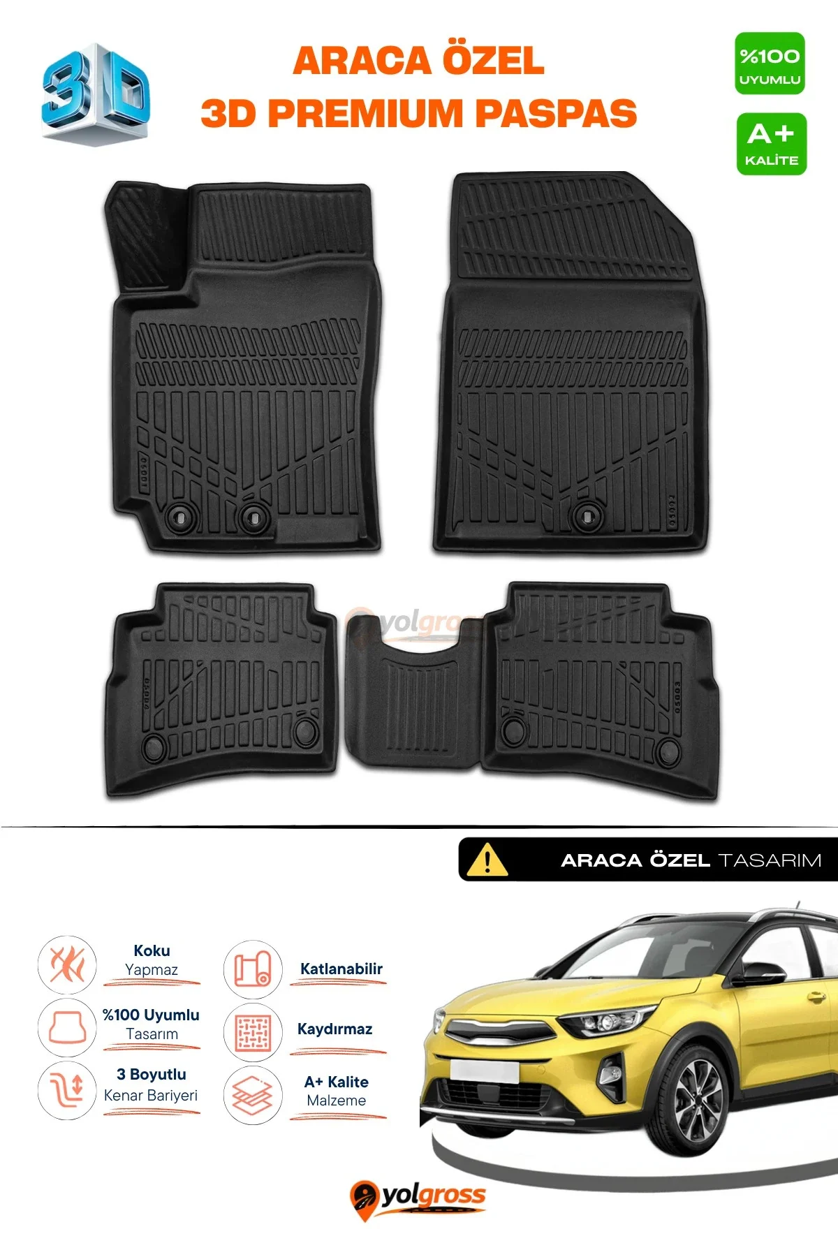 Kia Stonic 3D Pro Havuzlu Paspas 2017 Üzeri A+ Kalite