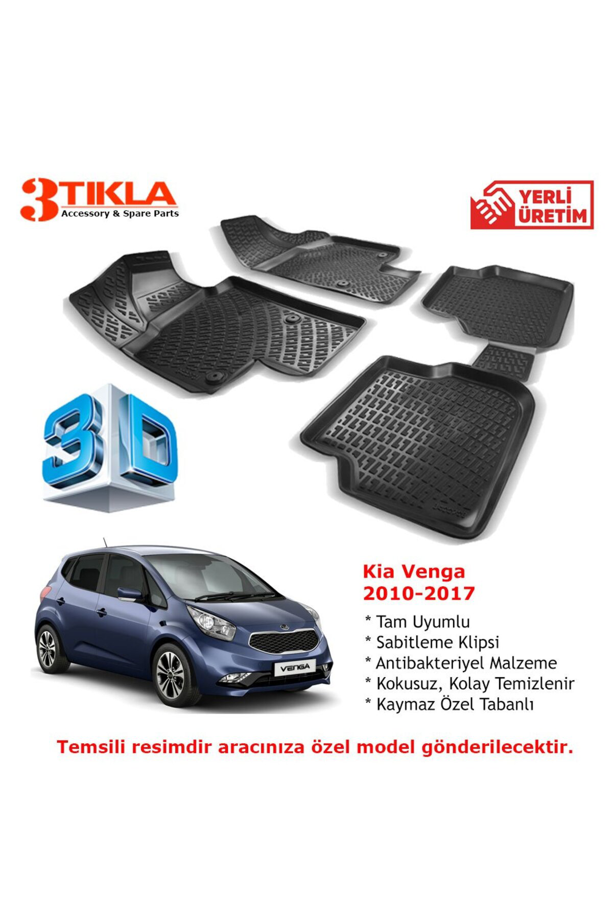 Kia Venga 2010-2017 Premium 3D Havuzlu Paspas Seti