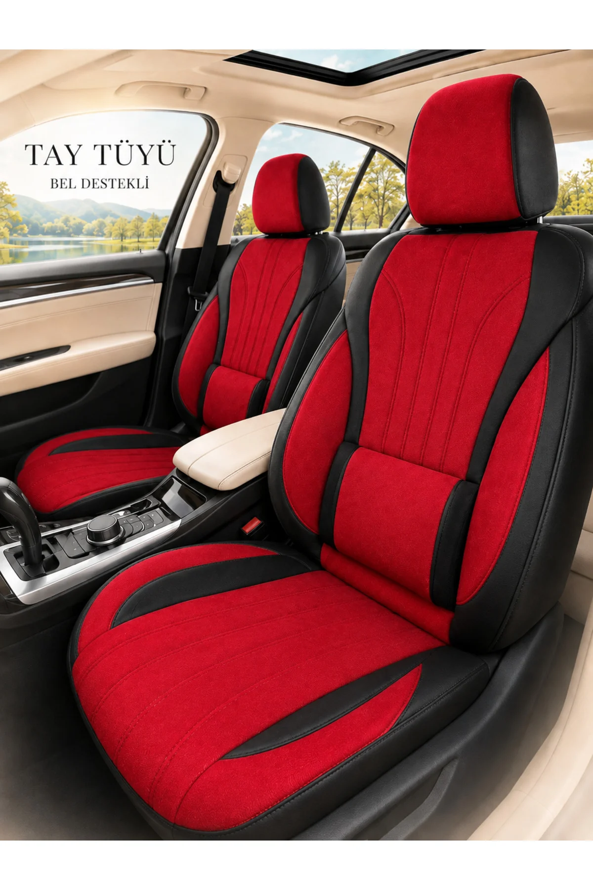 Kia Venga 2012-2015 Uyumlu Palmiye Serisi Kırmızı Siyah Bel Destekli Tay Tüyü Koltuk Kılıfı Fiyatı, Yorumları ve Özellikleri