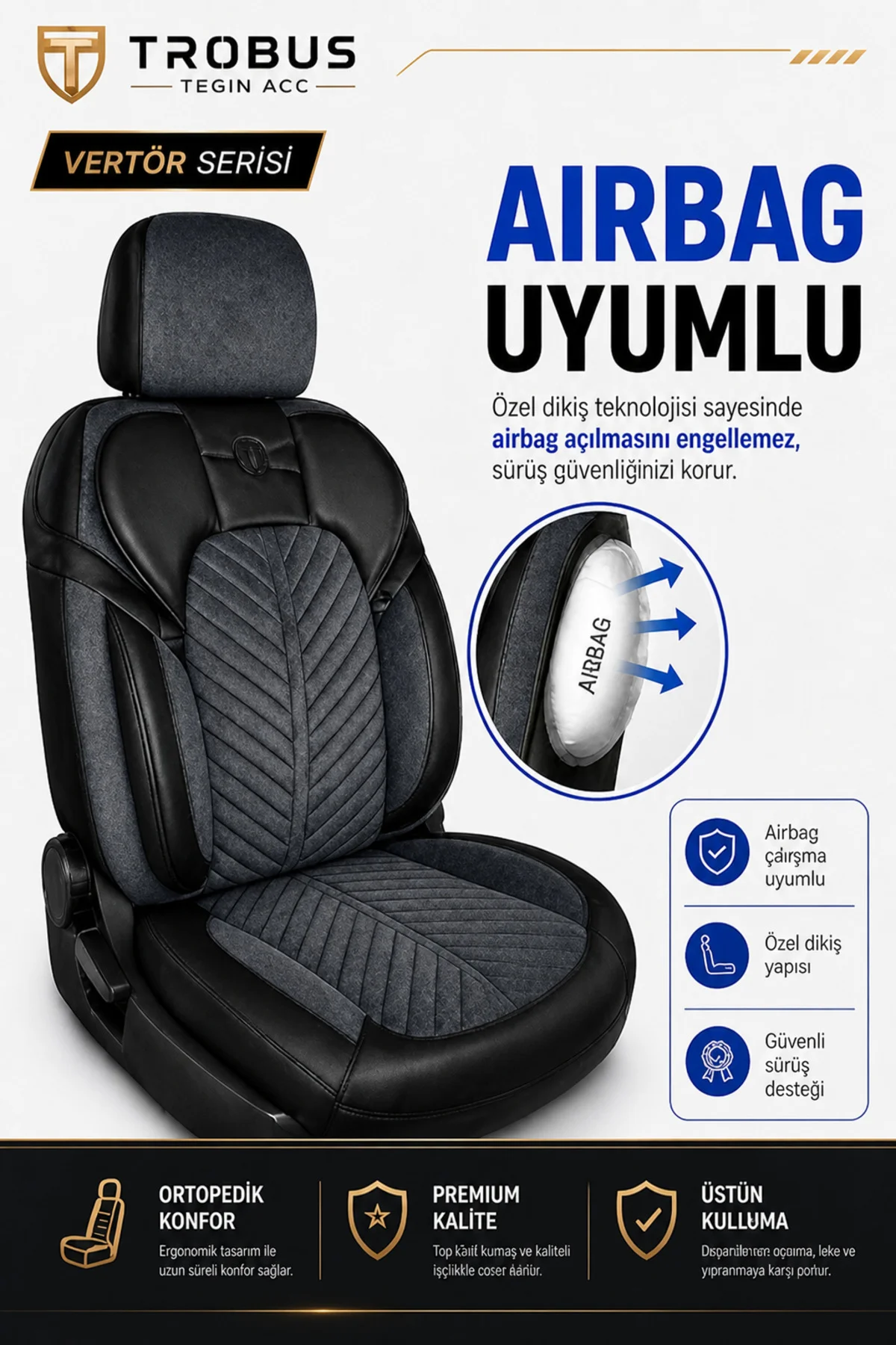 Kia Venga 2012-2015 Uyumlu Süvari Serisi Tay Tüyü Füme Siyah Premium Koltuk Kılıfı