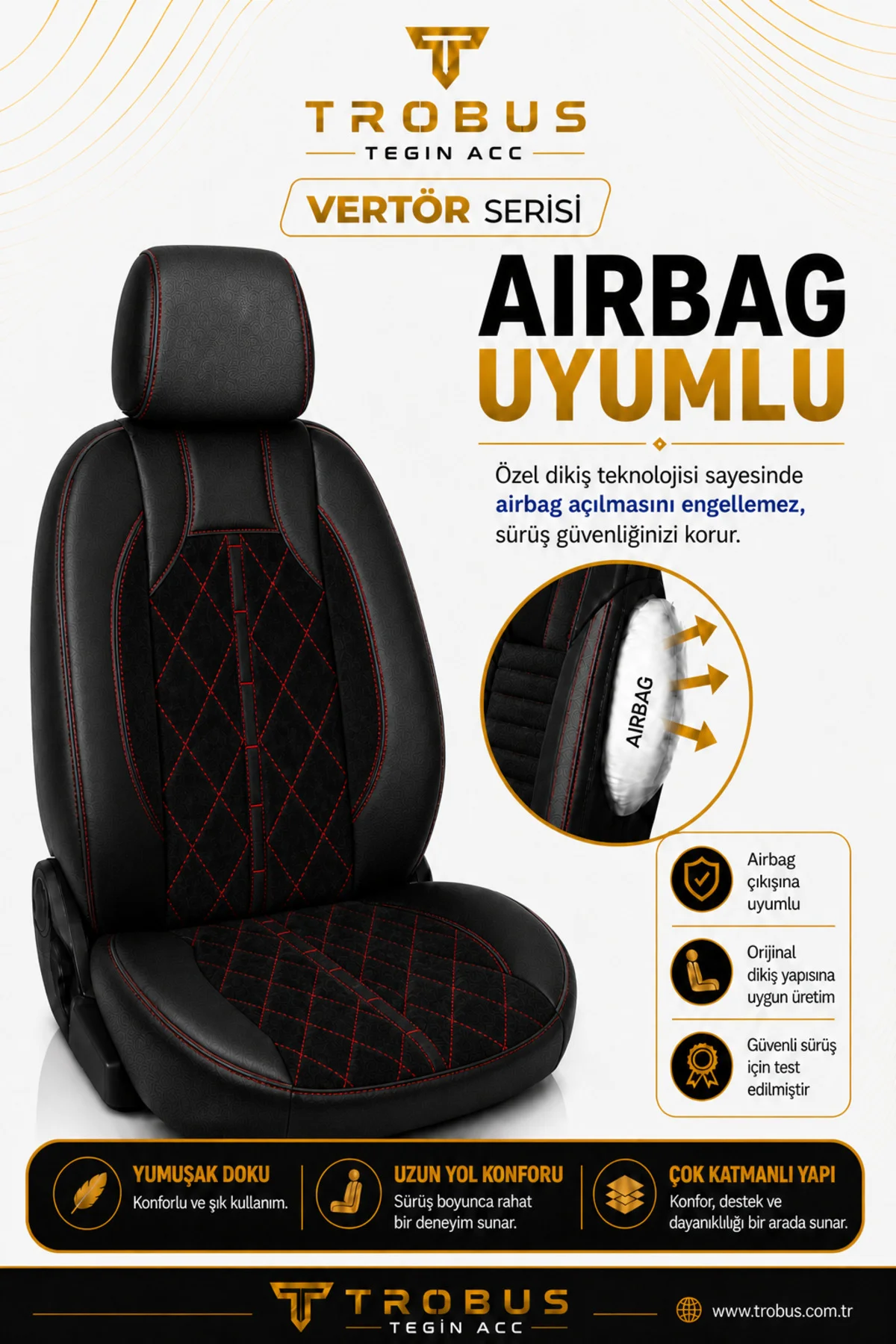 Kia Venga 2012-2015 Uyumlu Altar Serisi Tay Tüyü Siyah Kırmızı Premium Koltuk Kılıfı