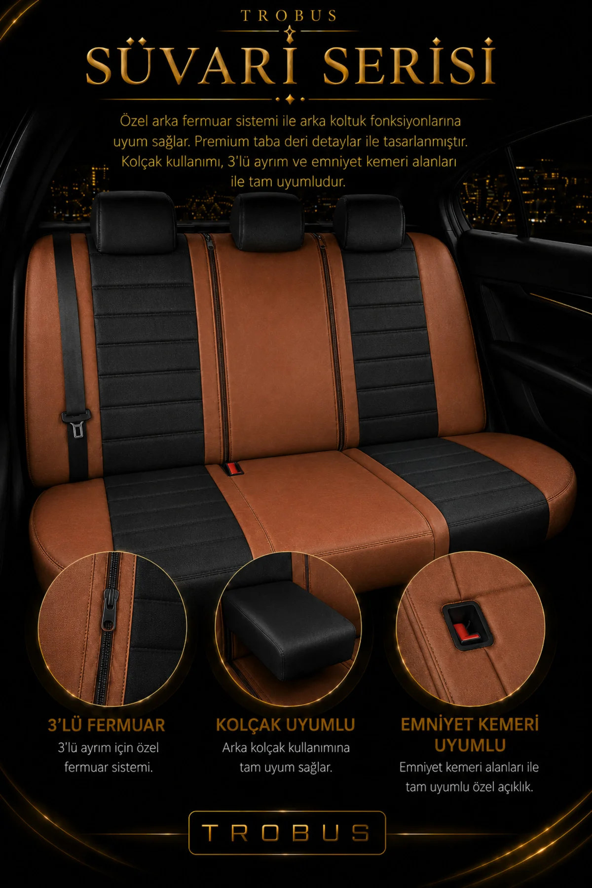 Kia XCeed 2019 Sonrası Uyumlu Süvari Serisi Siyah Taba Premium Tay Tüyü Koltuk Kılıfı