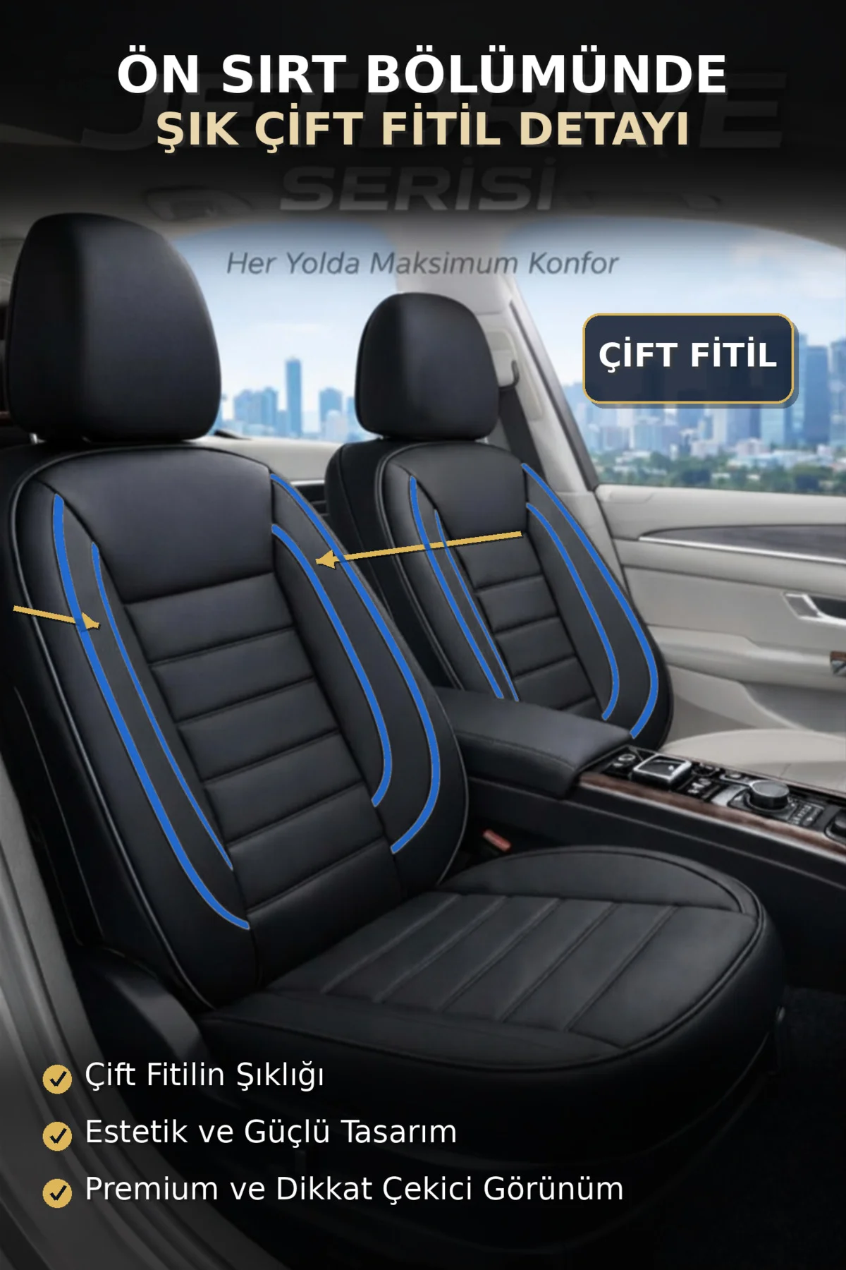 Kia XCeed 2019 ve Sonrası Uyumlu Jetdrive Serisi Siyah Mavi Oto Koltuk Kılıfı Tam Set