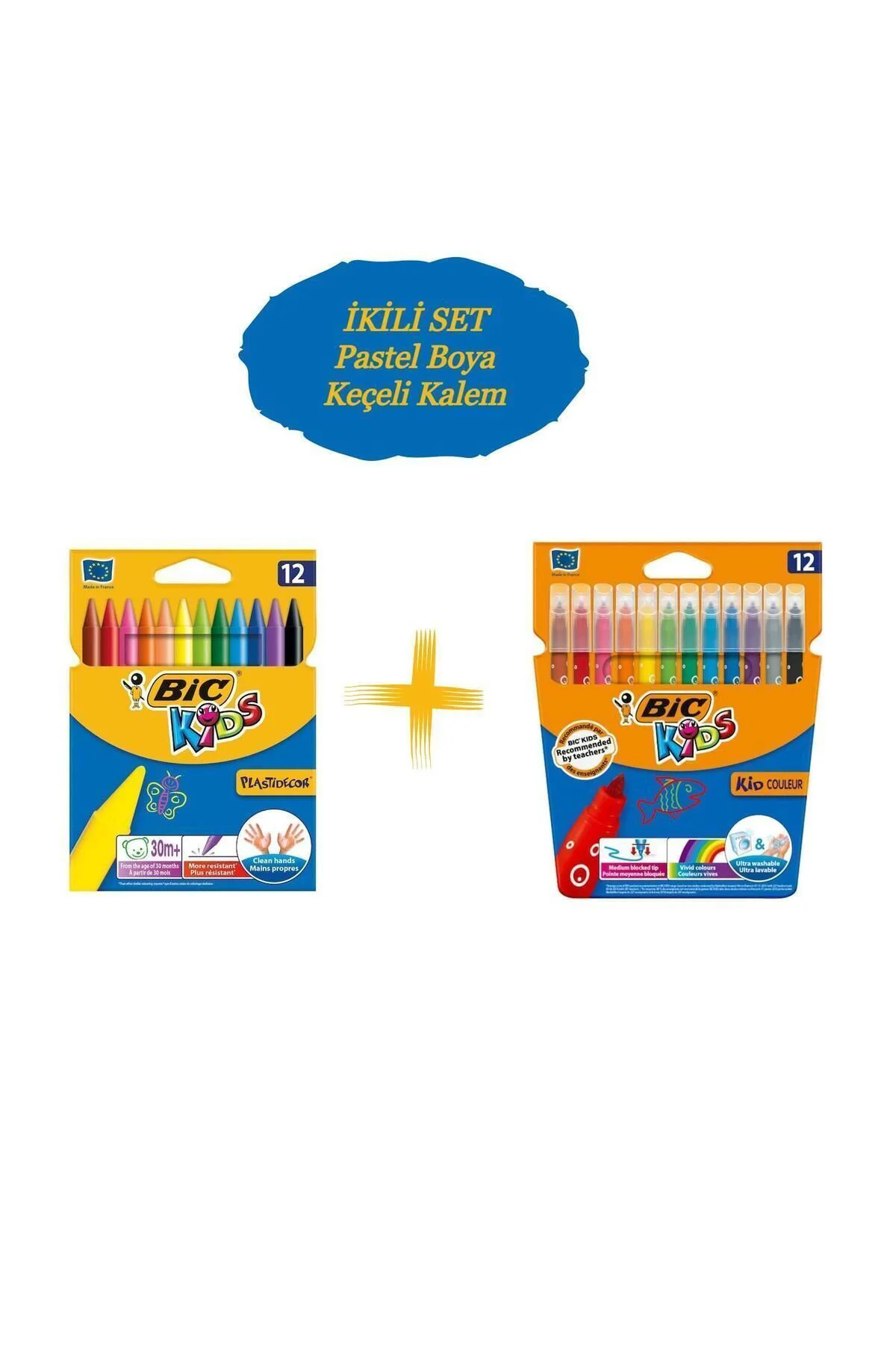 Kids 12 Li Keçeli Boya Kalemi+12 Li Plastidecor Silinebilir Mum P