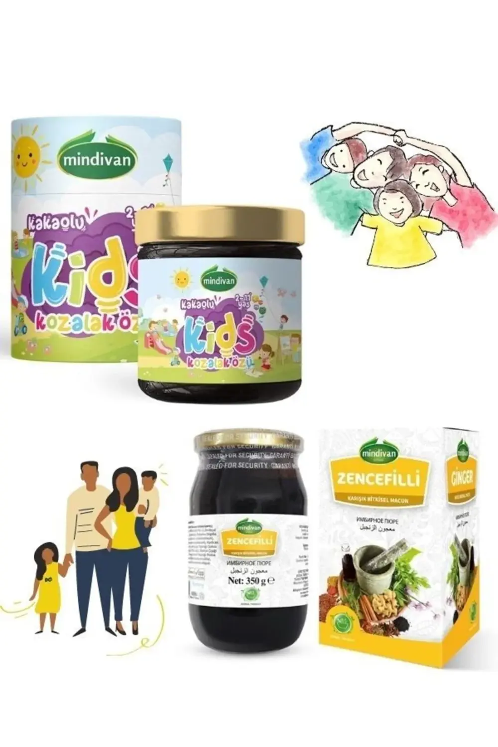 Mindivan Kids Çocuklar İçin Kozalak Macunu 240 G + Büyükler İçin Zencefill
