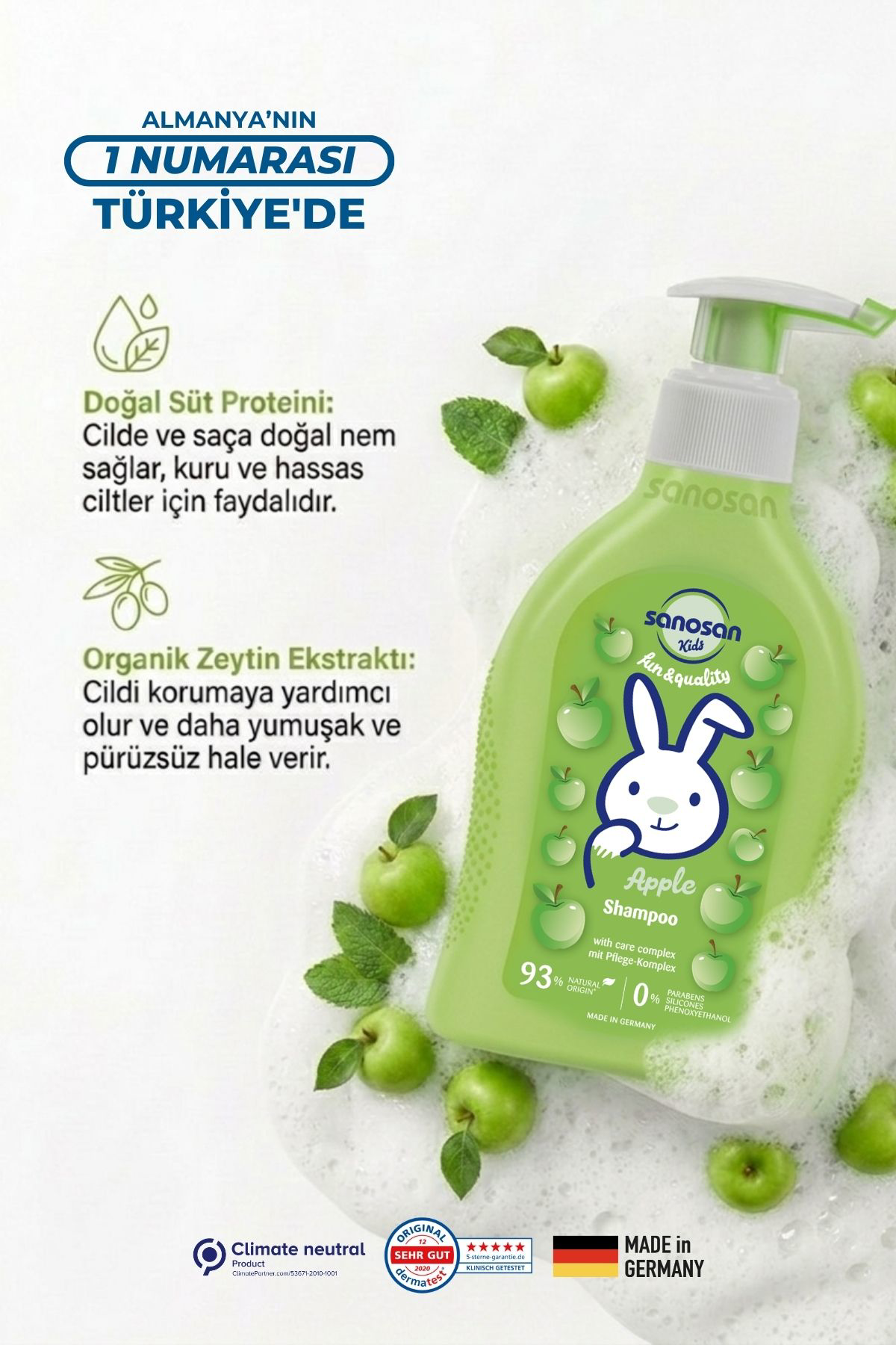 Kids Elma Özlü Çocuk Şampuanı 200 ml – Göz Yakmayan, Süt Proteinli Kolay Tarama Şampuanı Kids Elma Özlü Çocuk Şampuanı 200 ml – Göz Yakmayan, Süt Proteinli Kolay Tarama Şampuanı