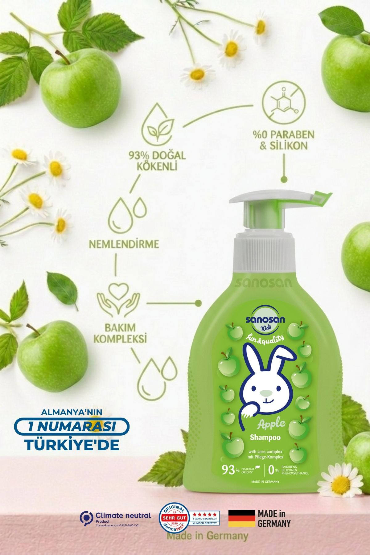 Kids Elma Özlü Çocuk Şampuanı 200 ml – Göz Yakmayan, Süt Proteinli Kolay Tarama Şampuanı Kids Elma Özlü Çocuk Şampuanı 200 ml – Göz Yakmayan, Süt Proteinli Kolay Tarama Şampuanı