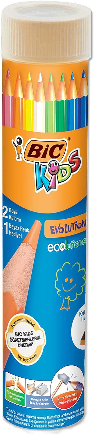 Bic Kids Evolution 12'Li Kuru Boya Kalemi Kalemtiraş Hediyeli