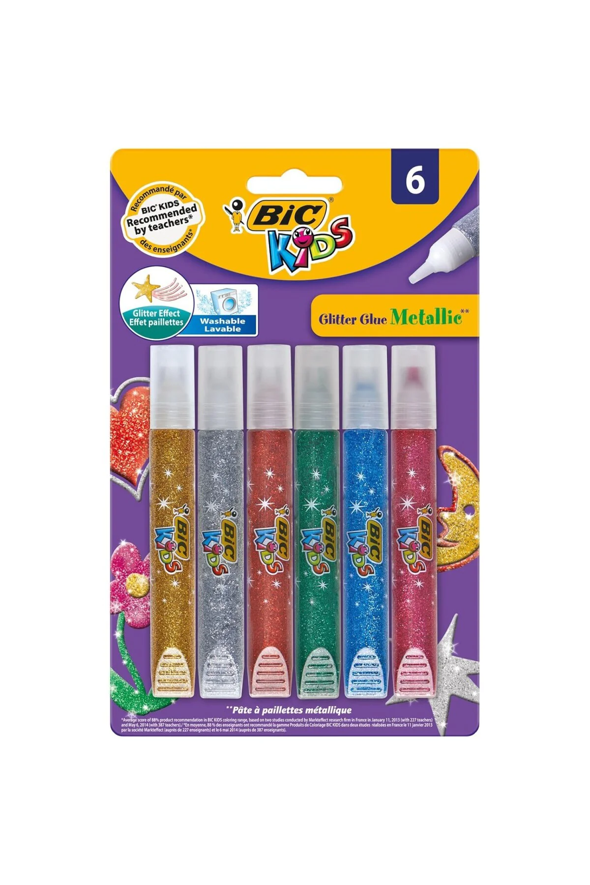 Kids Metalik Simli Yapıştırıcı 6'lı Blister, Su Bazlı Simli Yapıştırıcı, Çoğ