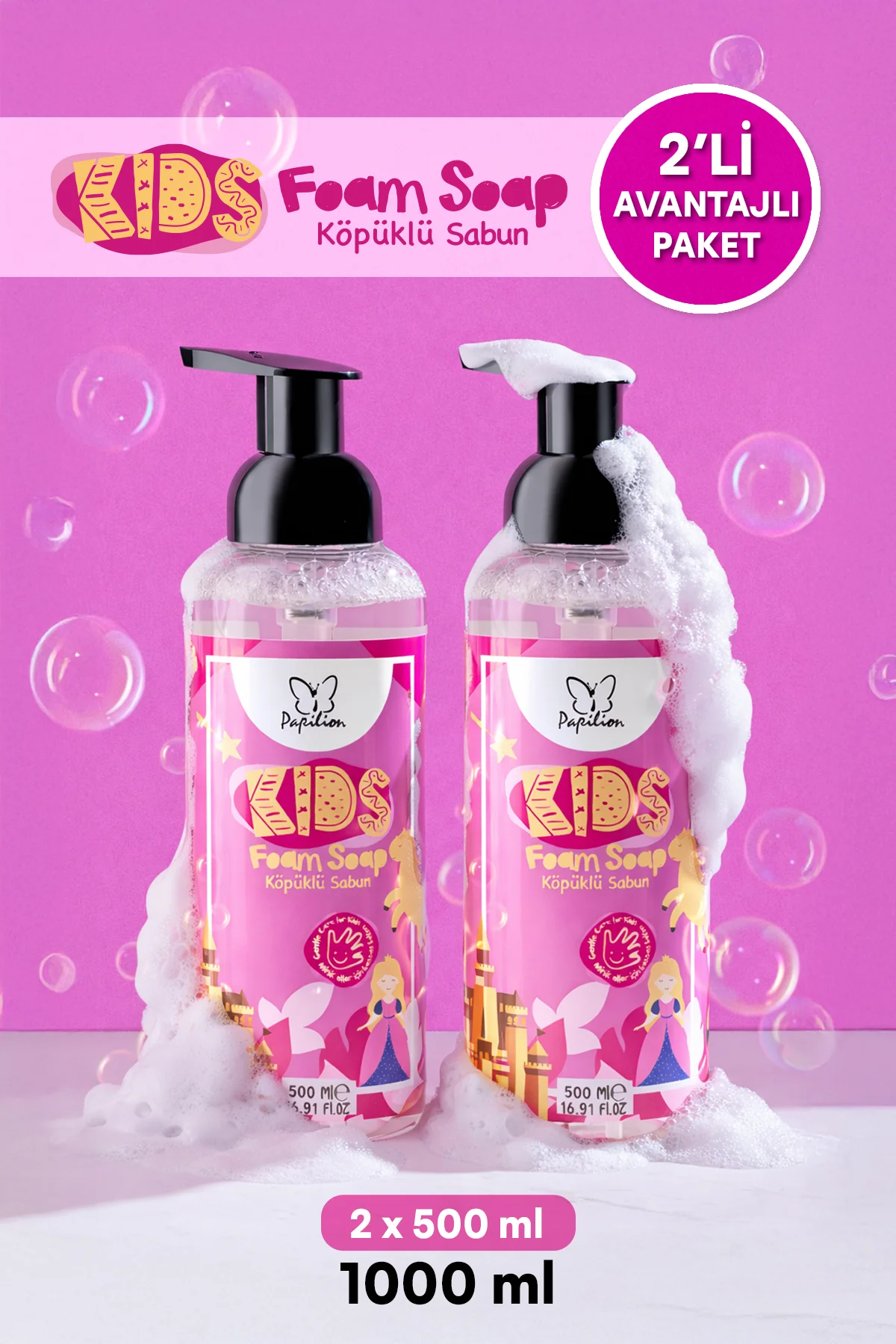 Kids Pembe Prenses Köpük Sabun 2x500 ml Çocuklara Özel Nazik El Temizliği Hassas Bakım Kids Pembe Prenses Köpük Sabun 2x500 ml Çocuklara Özel Nazik El Temizliği Hassas Bakım