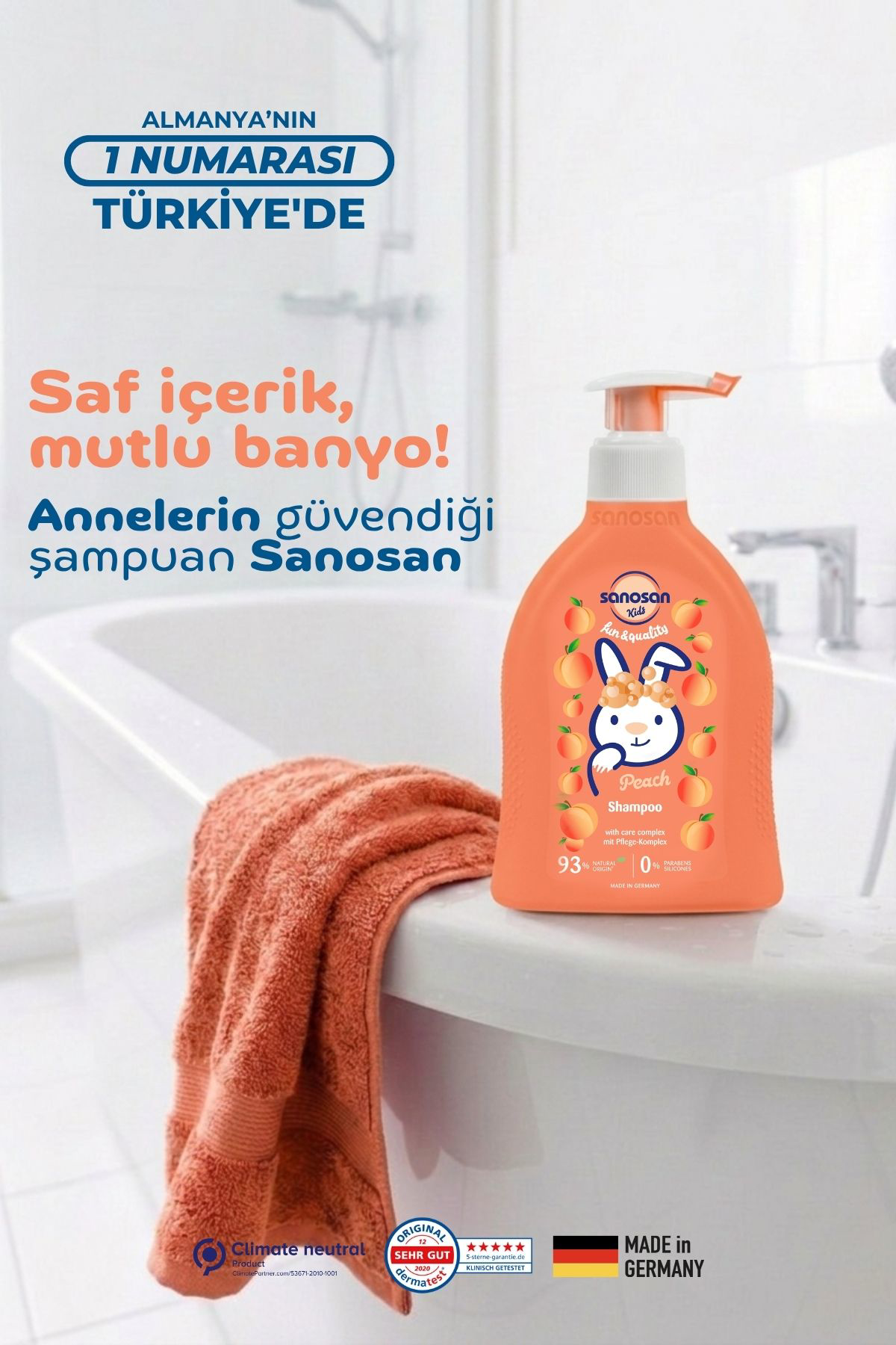 Kids Şeftali Özlü Çocuk Şampuanı 200 ml – Göz Yakmayan, Süt Proteinli Kolay Tarama Şampuanı
