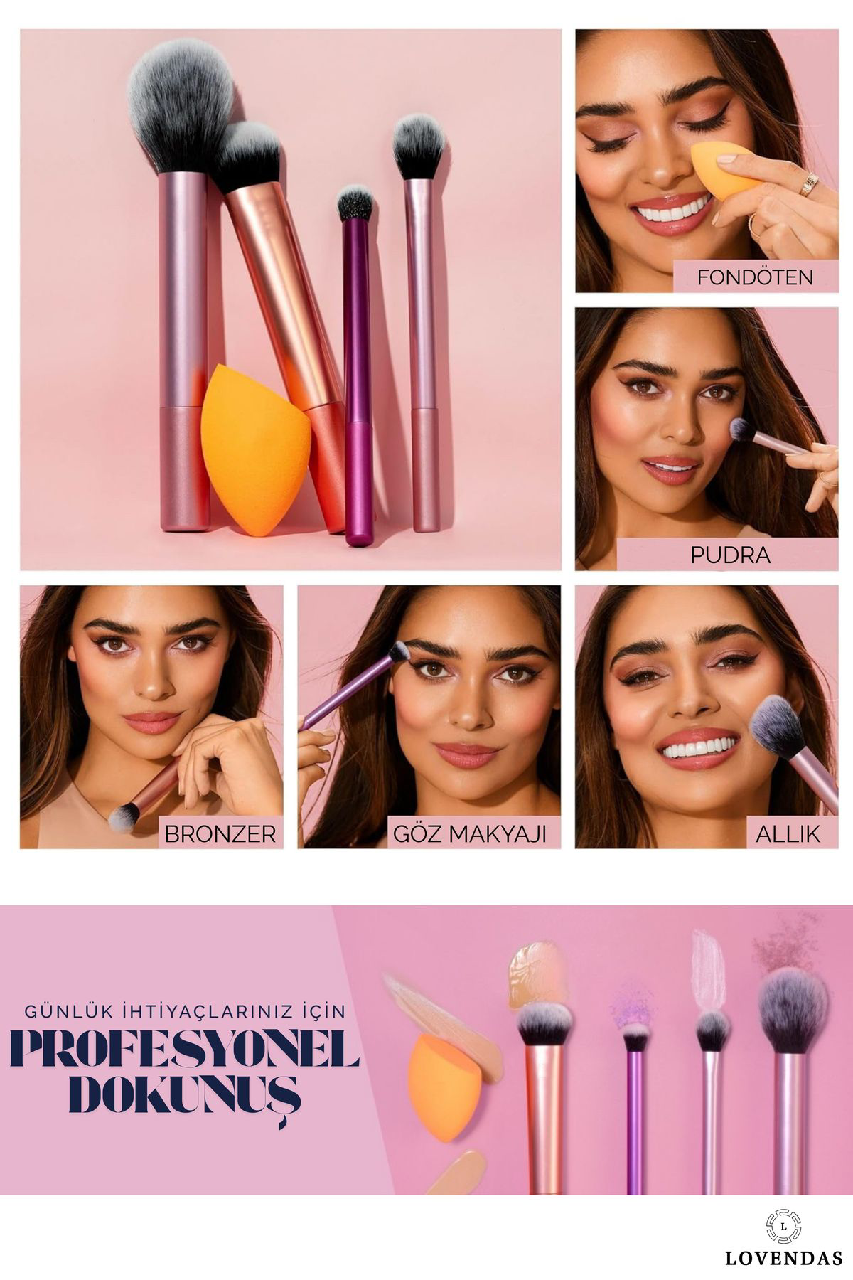 Lovendas Kifi Premium Makyaj Fırça Ve Sünger Seti 4+1